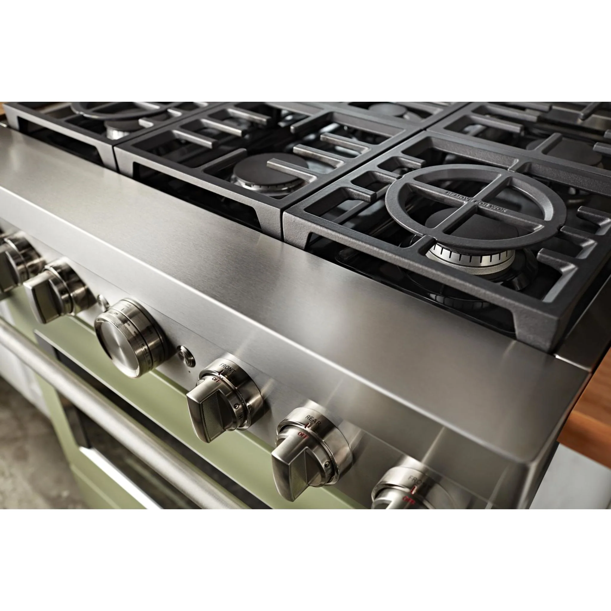 KitchenAid  36'' Smart Commercial-Style Gas Range with 6 Burners - Avocado Cream - Passion Red (KFGC506JAV) - Image 38