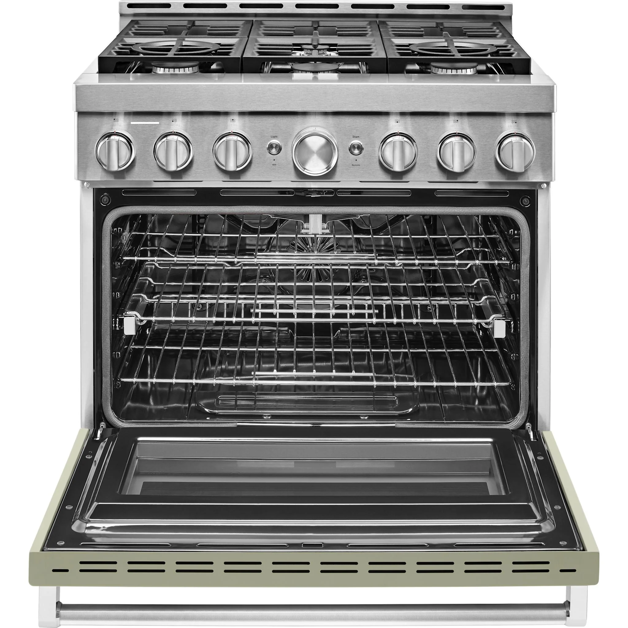 KitchenAid  36'' Smart Commercial-Style Gas Range with 6 Burners - Avocado Cream - Passion Red (KFGC506JAV) - Image 4