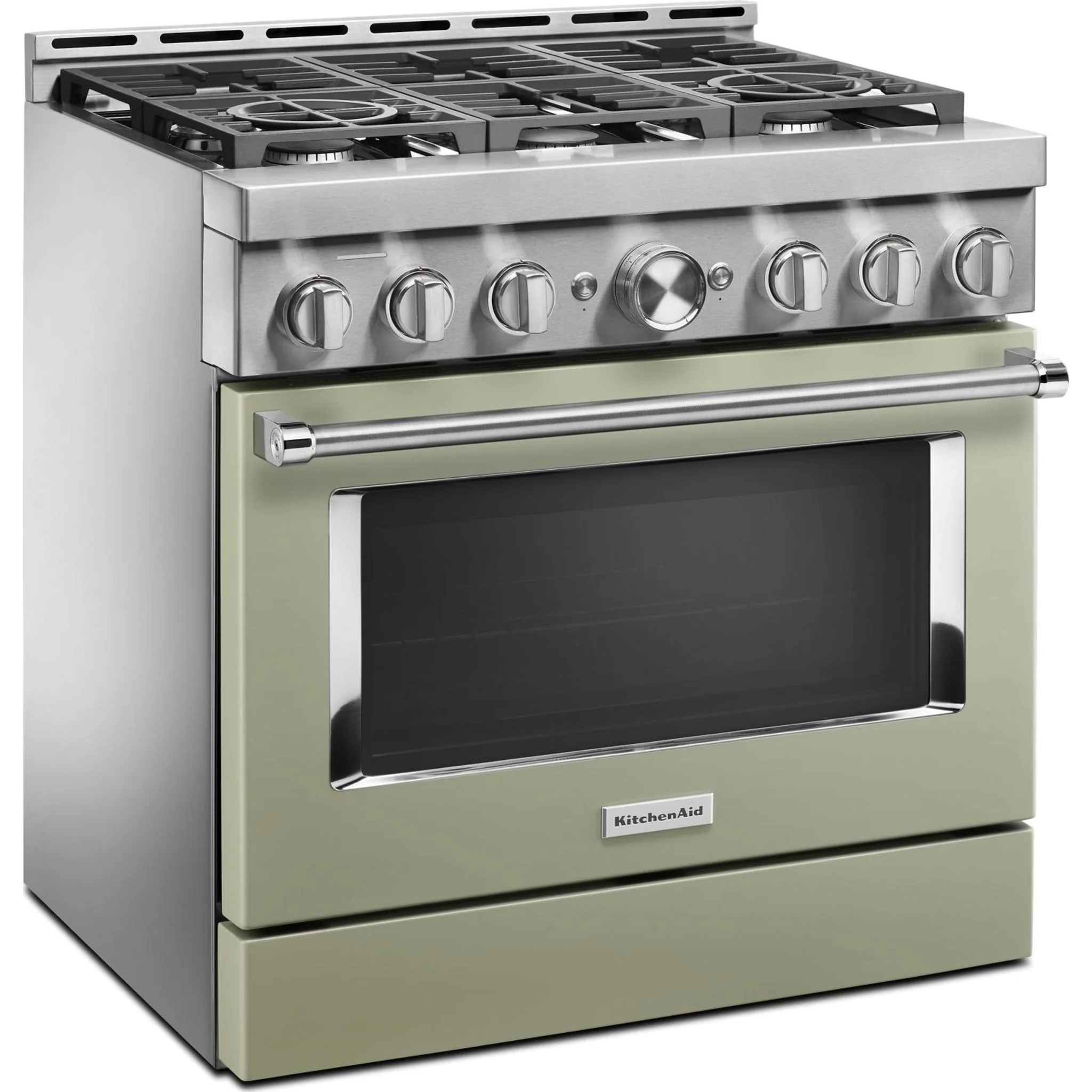 KitchenAid  36'' Smart Commercial-Style Gas Range with 6 Burners - Avocado Cream - Passion Red (KFGC506JAV) - Image 41