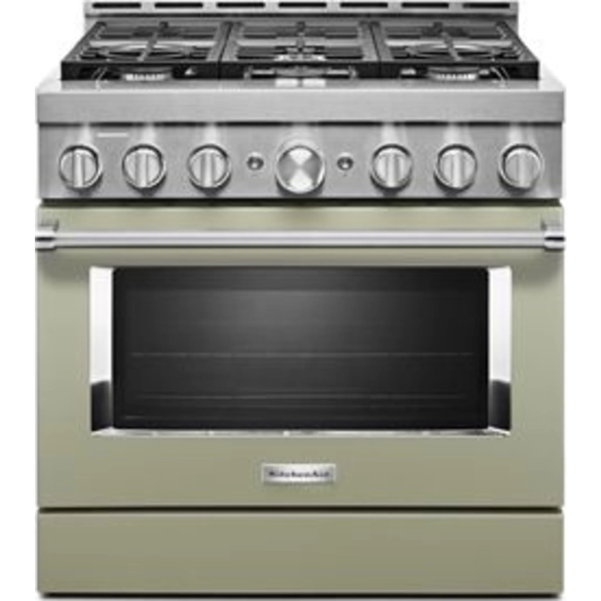 KitchenAid  36'' Smart Commercial-Style Gas Range with 6 Burners - Avocado Cream - Passion Red (KFGC506JAV) - Image 6