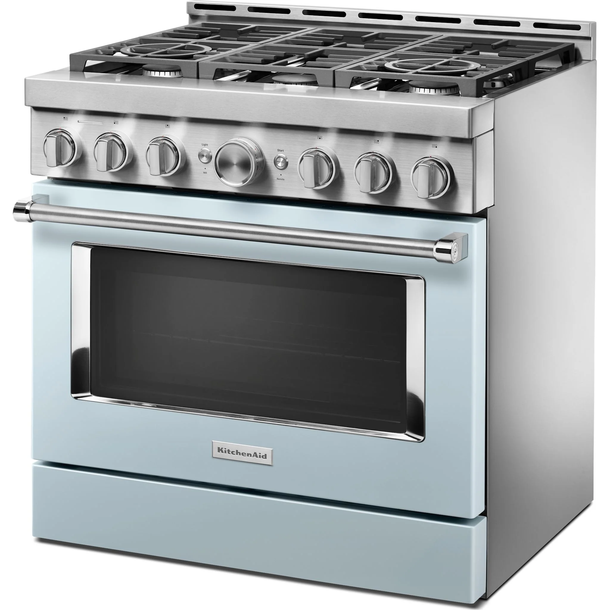 KitchenAid  36'' Smart Commercial-Style Gas Range with 6 Burners - Misty Blue (KFGC506JMB) - Image 3