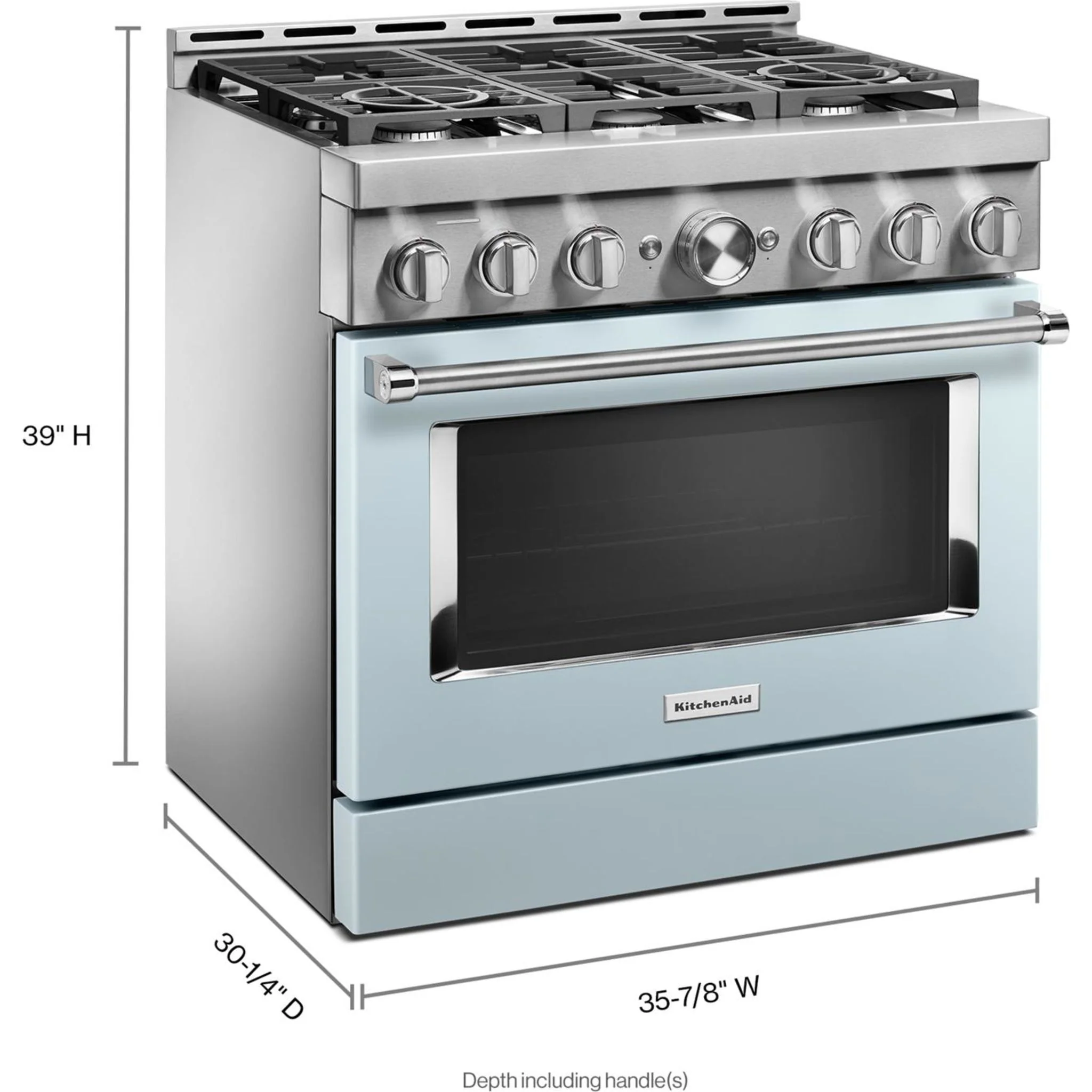 KitchenAid  36'' Smart Commercial-Style Gas Range with 6 Burners - Misty Blue (KFGC506JMB) - Image 4