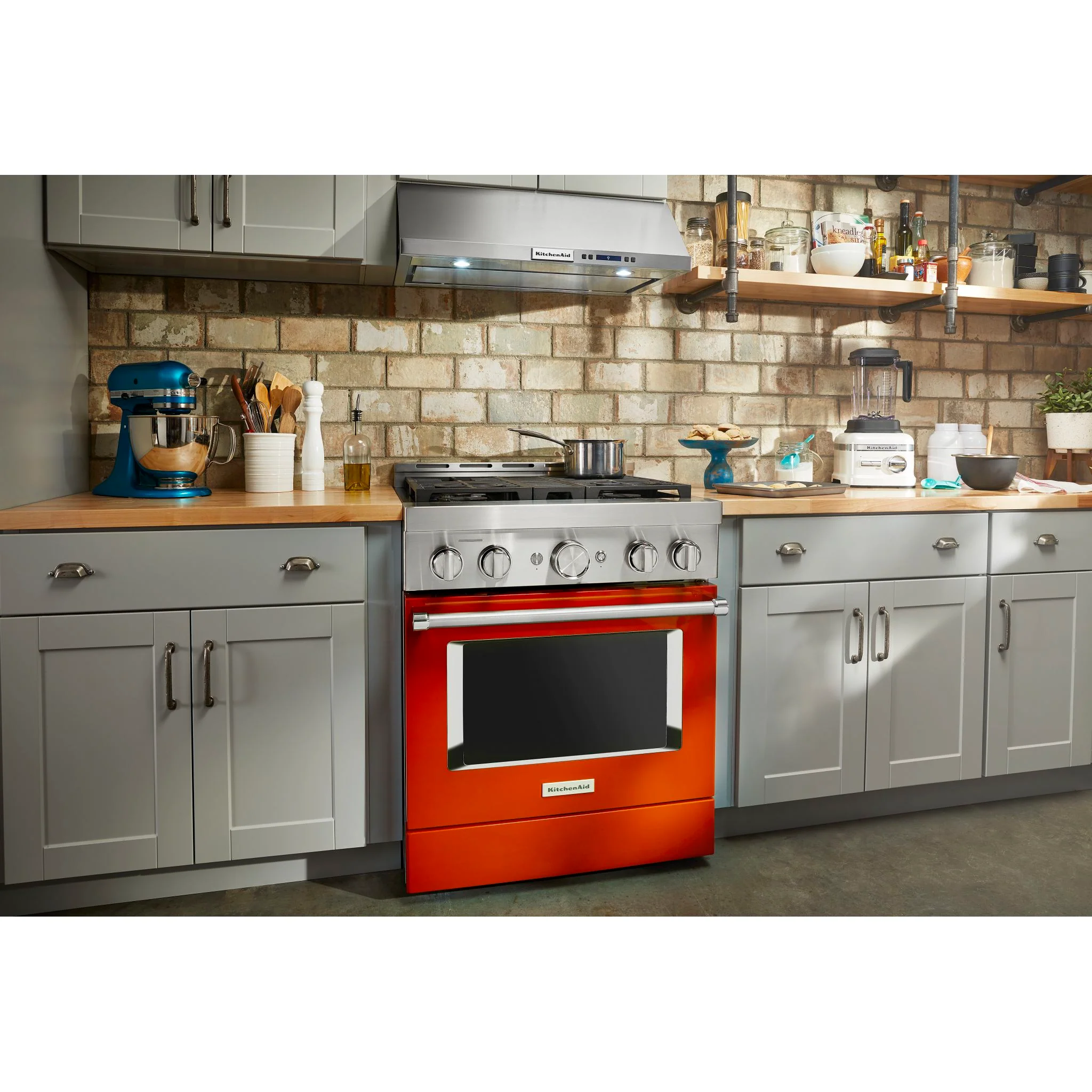 KitchenAid  30'' Smart Commercial-Style Gas Range with 4 Burners - Scorched Orange (KFGC500JSC) - Image 2