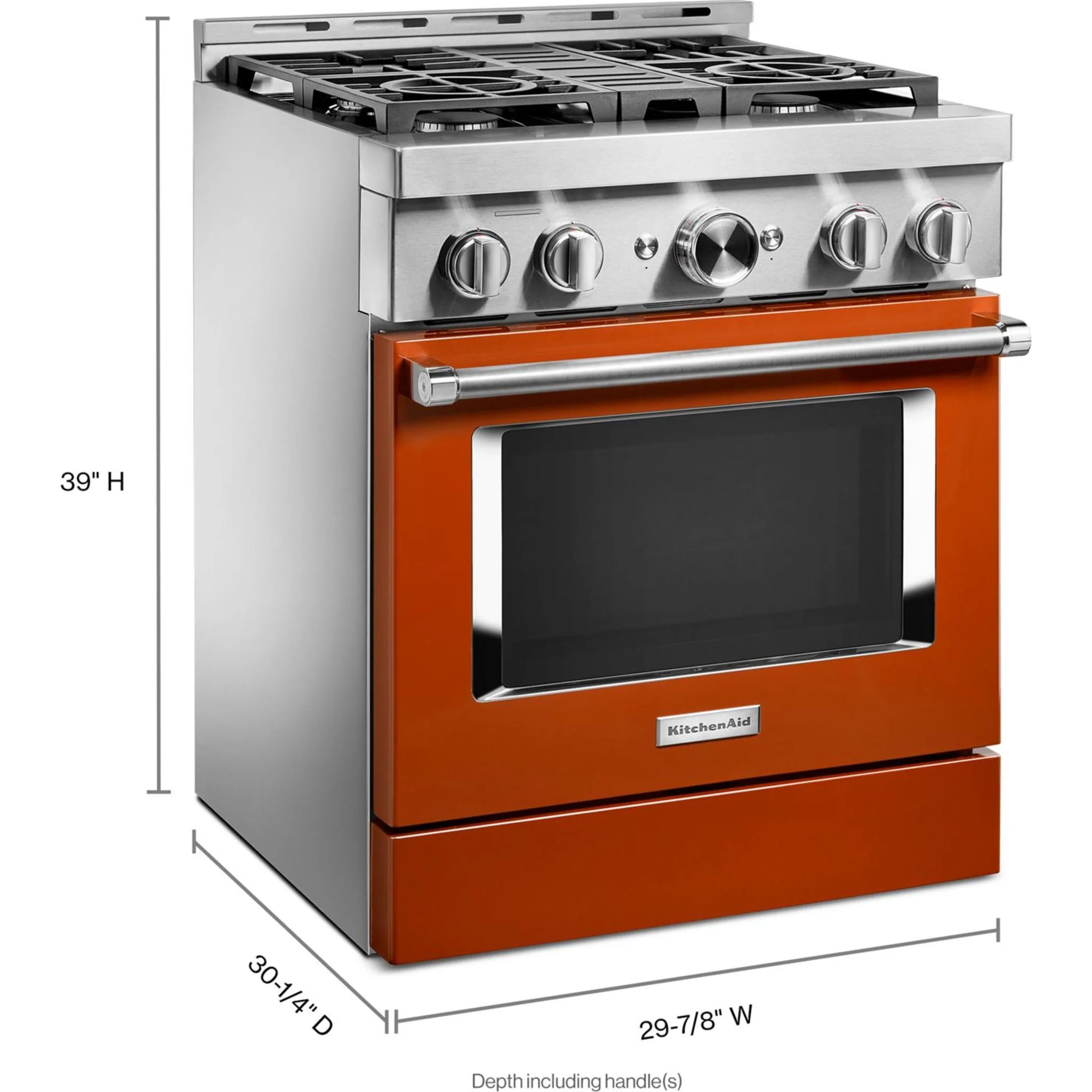 KitchenAid  30'' Smart Commercial-Style Gas Range with 4 Burners - Scorched Orange (KFGC500JSC) - Image 5
