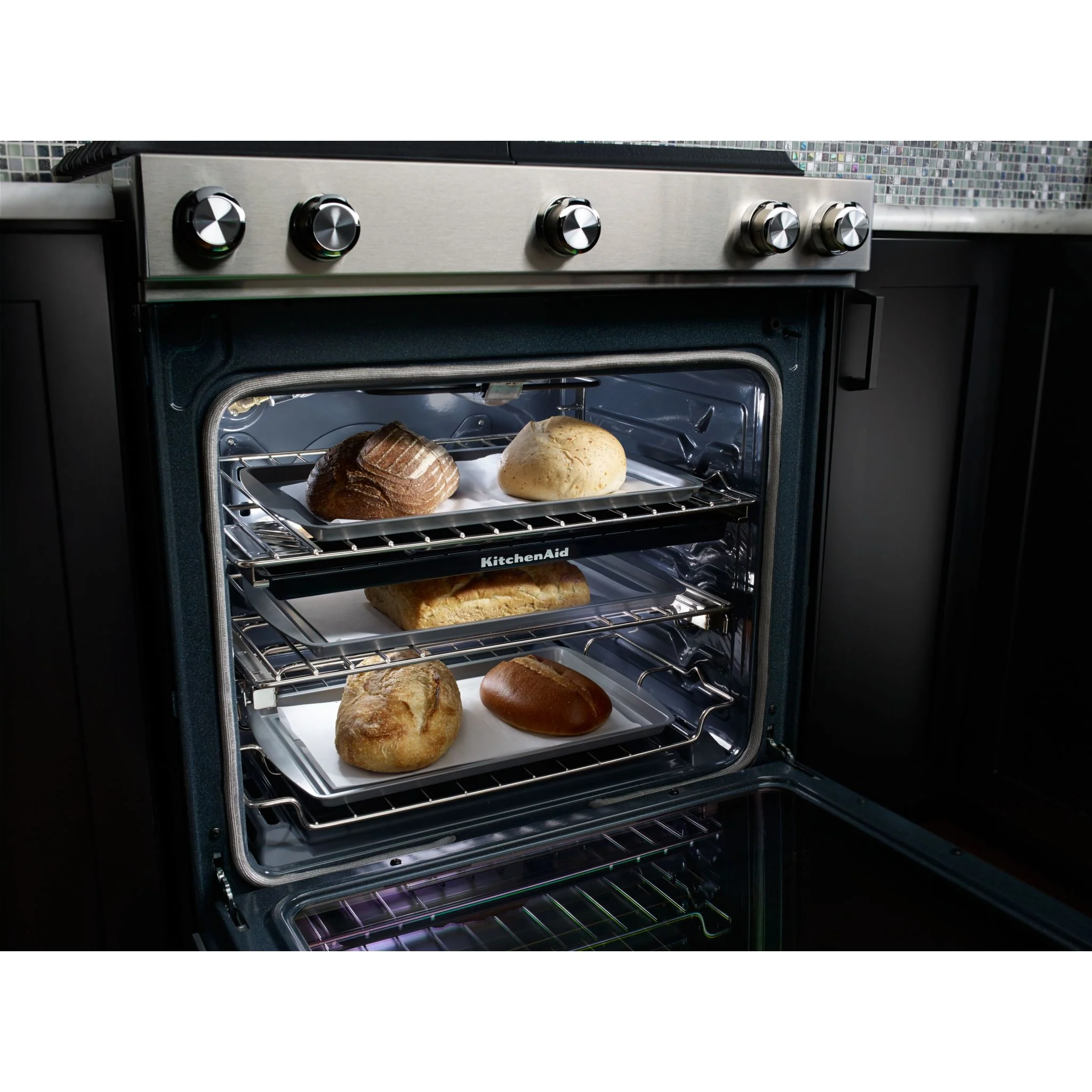 KitchenAid 30-Inch 5 Burner Front Control Gas Convection Range with Baking Drawer -Stainless Steel (KSGB900ESS) - Image 10