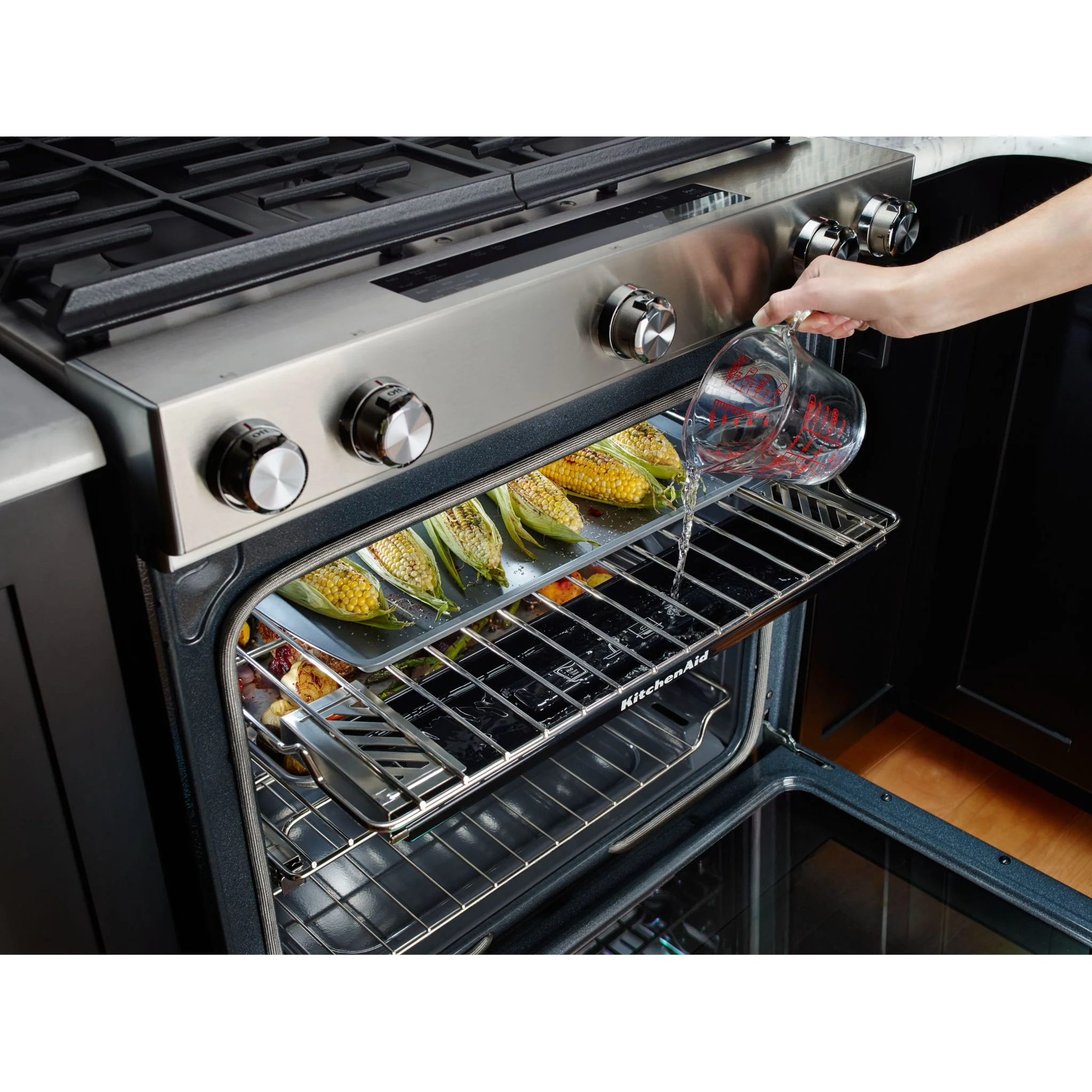 KitchenAid 30-Inch 5 Burner Front Control Gas Convection Range with Baking Drawer -Stainless Steel (KSGB900ESS) - Image 12
