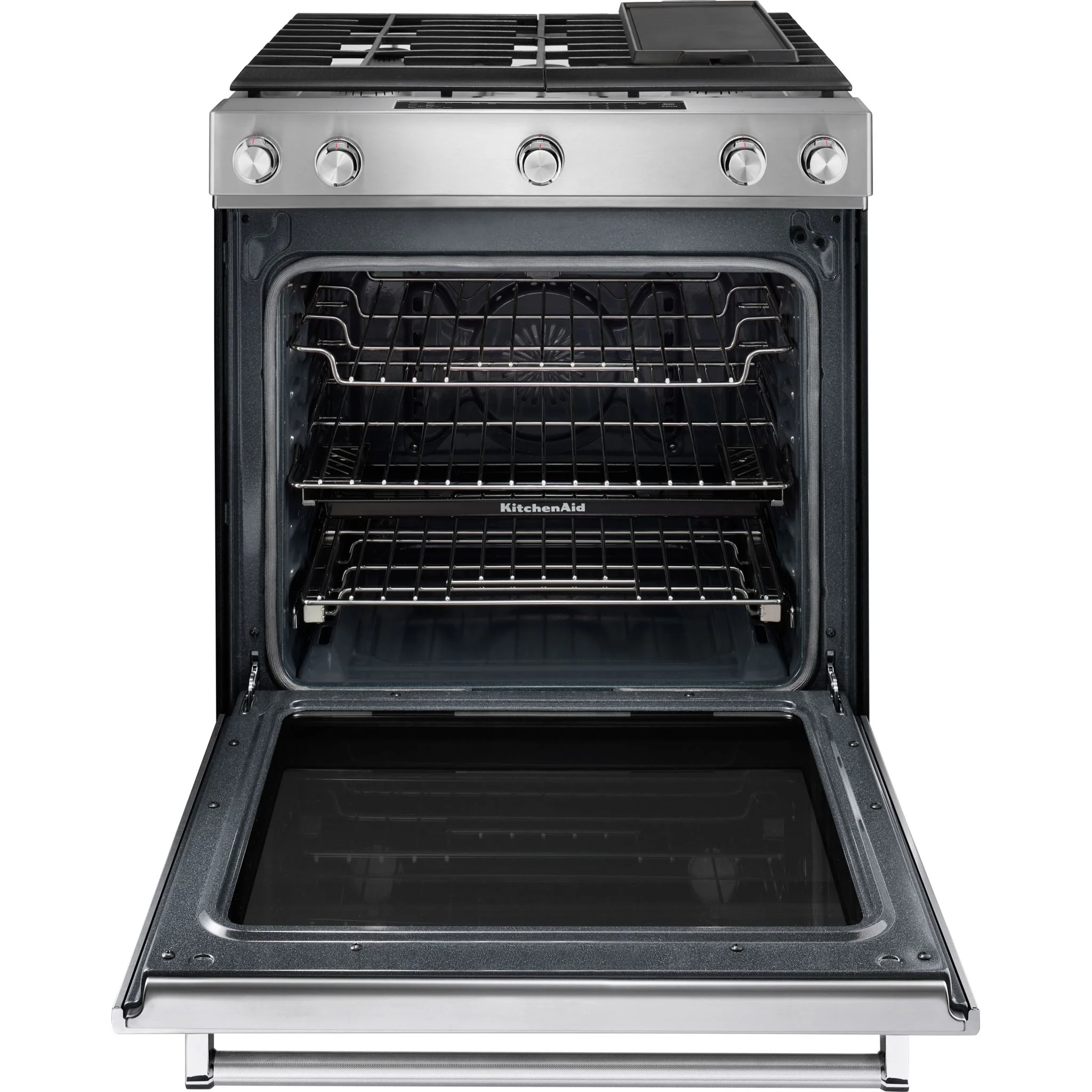 KitchenAid 30-Inch 5 Burner Front Control Gas Convection Range with Baking Drawer -Stainless Steel (KSGB900ESS) - Image 2