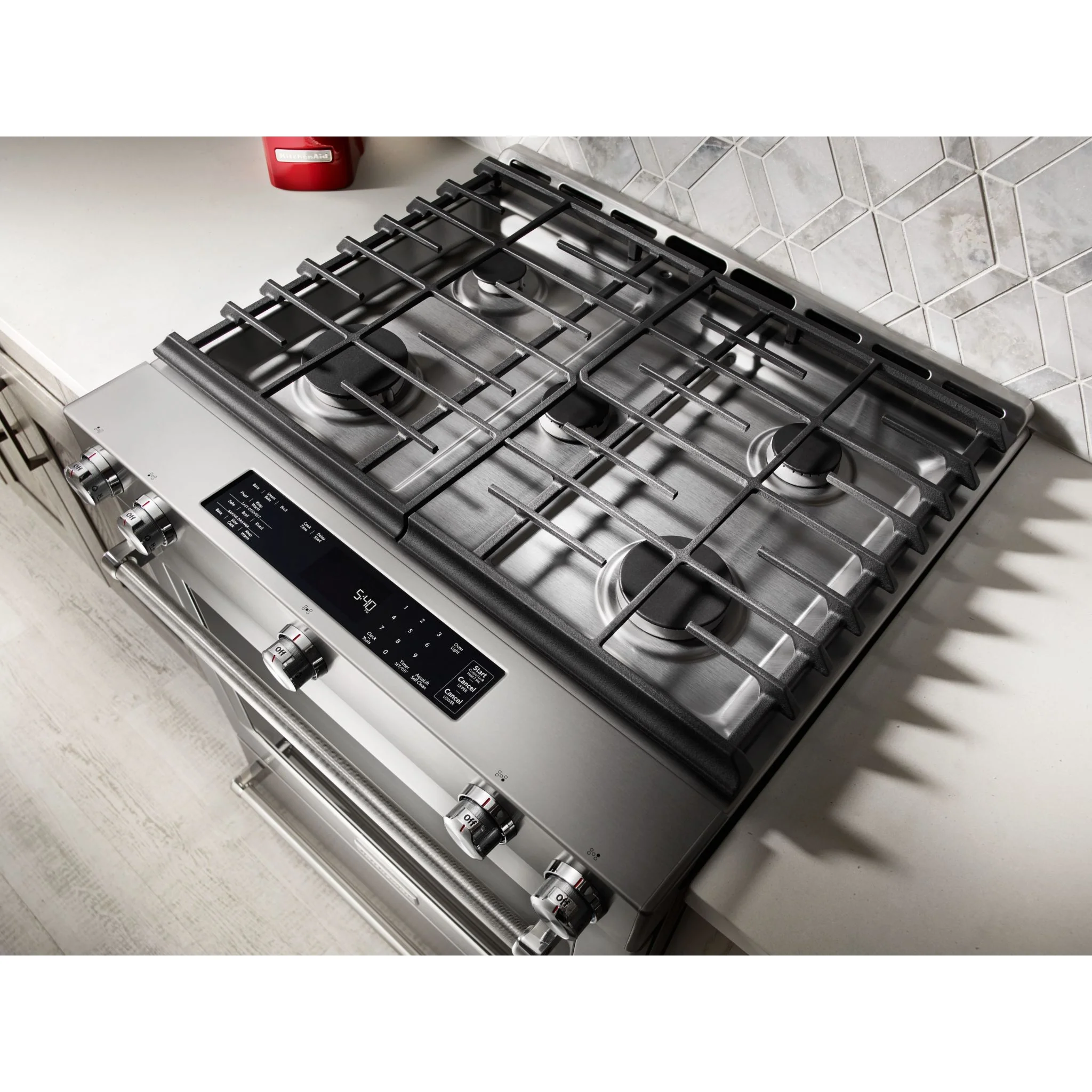 KitchenAid 30-Inch 5 Burner Front Control Gas Convection Range with Baking Drawer -Stainless Steel (KSGB900ESS) - Image 3