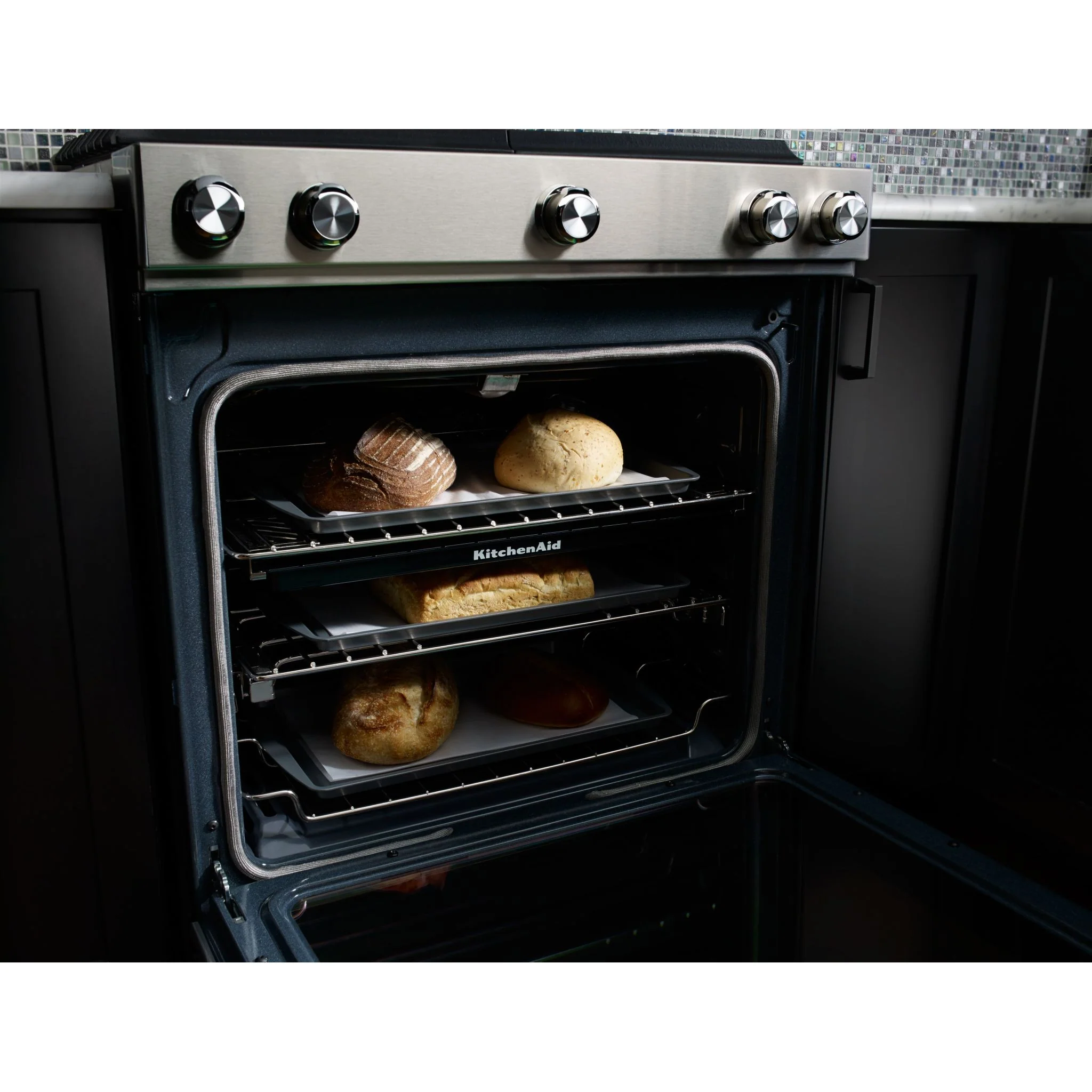 KitchenAid 30-Inch 5 Burner Front Control Gas Convection Range with Baking Drawer -Stainless Steel (KSGB900ESS) - Image 7