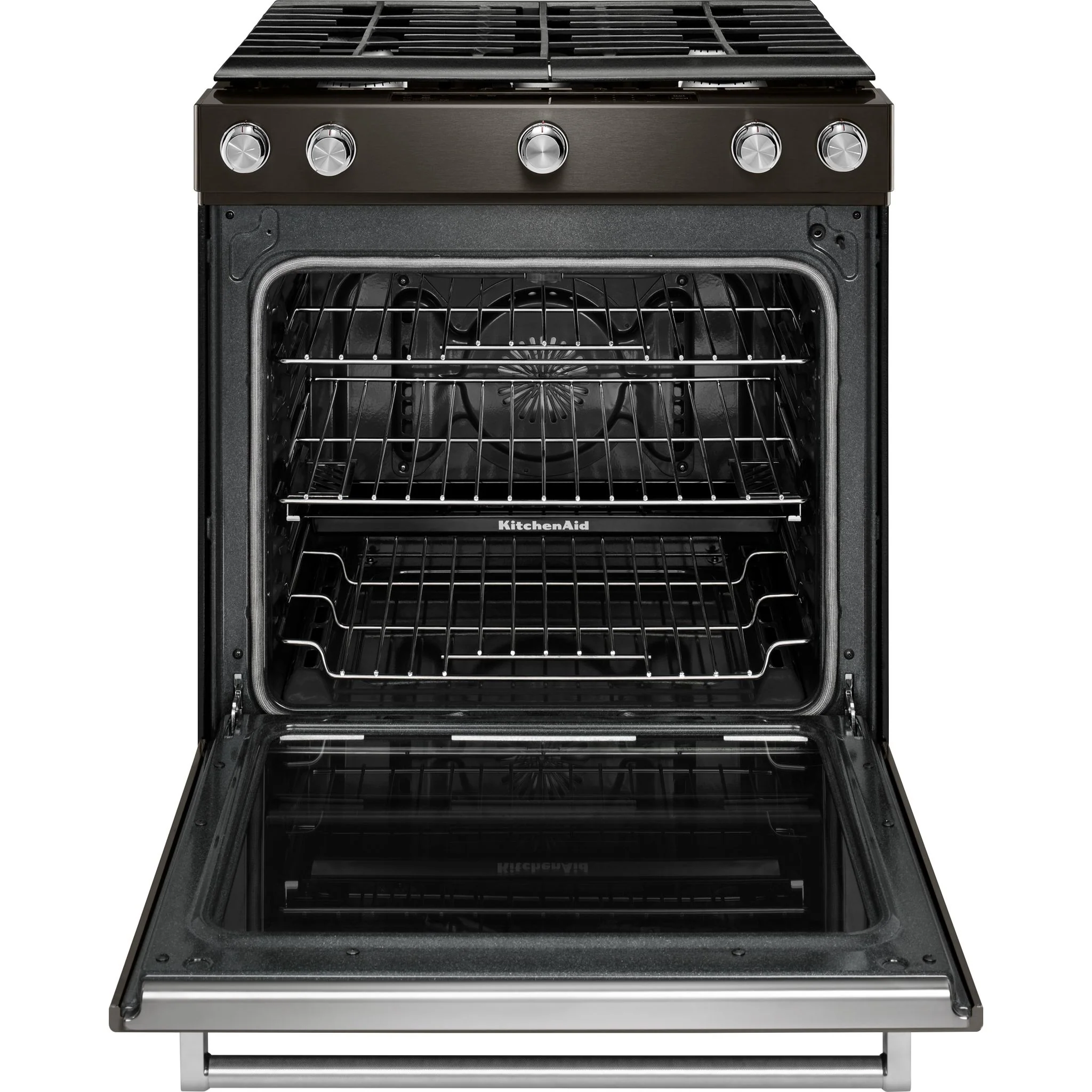 KitchenAid 30" 5-Burner Gas Slide-In Convection Range - Black Stainless (KSGG700EBS) - Image 2