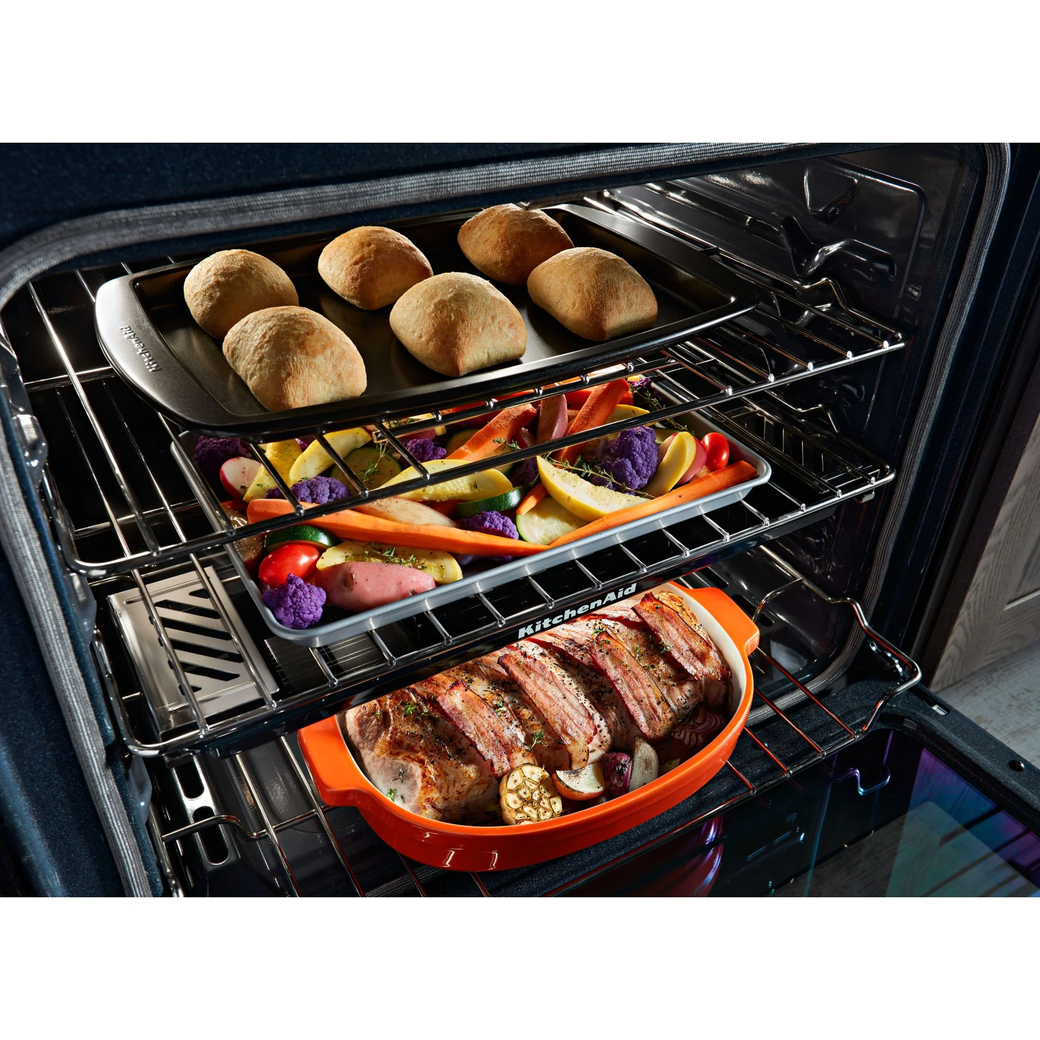 KitchenAid 30" 5-Burner Gas Slide-In Convection Range - Black Stainless (KSGG700EBS) - Image 4