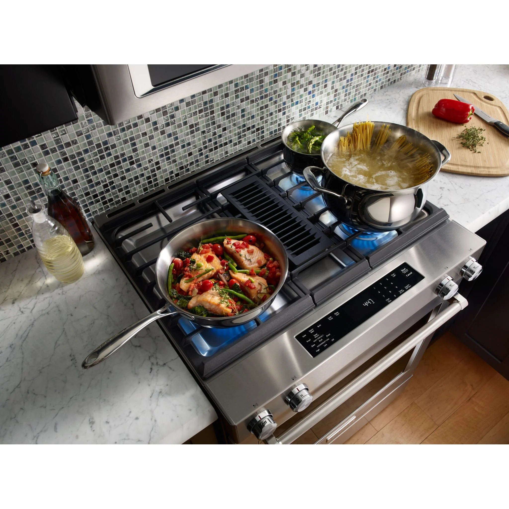 KitchenAid 30-Inch 4-Burner Dual Fuel Downdraft Front Control Range -Stainless Steel (KSDG950ESS) - Image 5