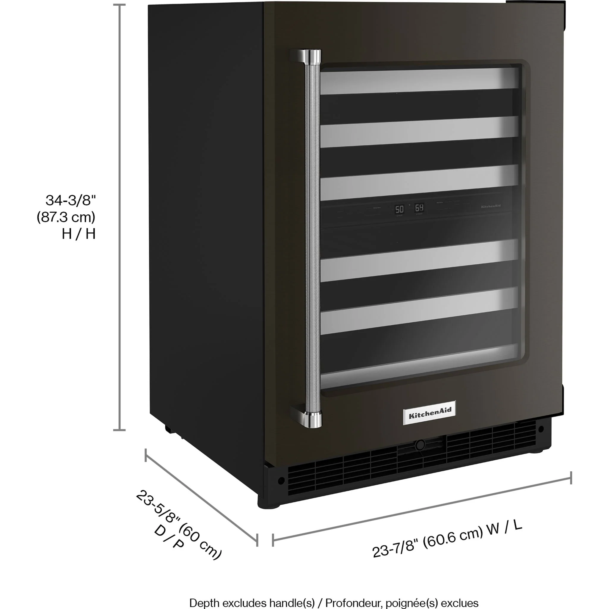 KitchenAid  24" Undercounter Wine Cellar with Glass Door and Metal-Front Racks (KUWR314KBS) - Image 3