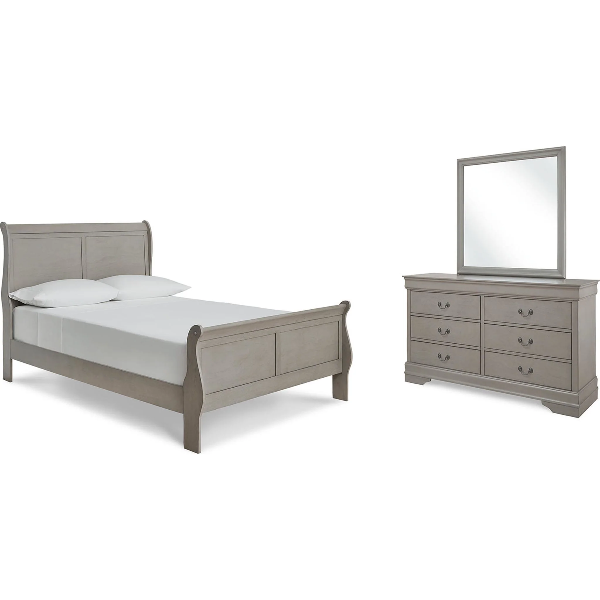 Kordasky Sleigh Bed with Mirrored Dresser - Grey - Image 24
