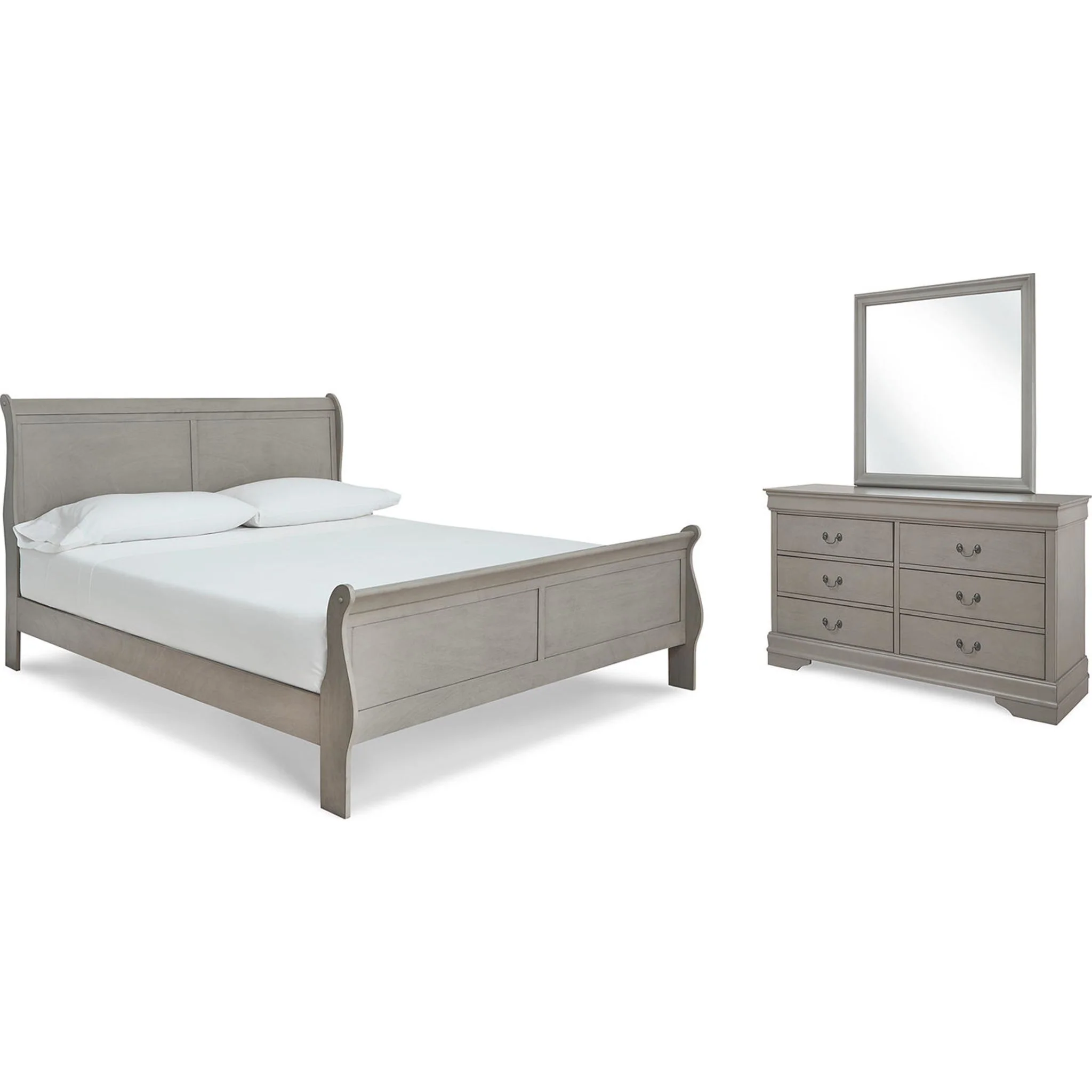 Kordasky Sleigh Bed with Mirrored Dresser - Grey - Image 47