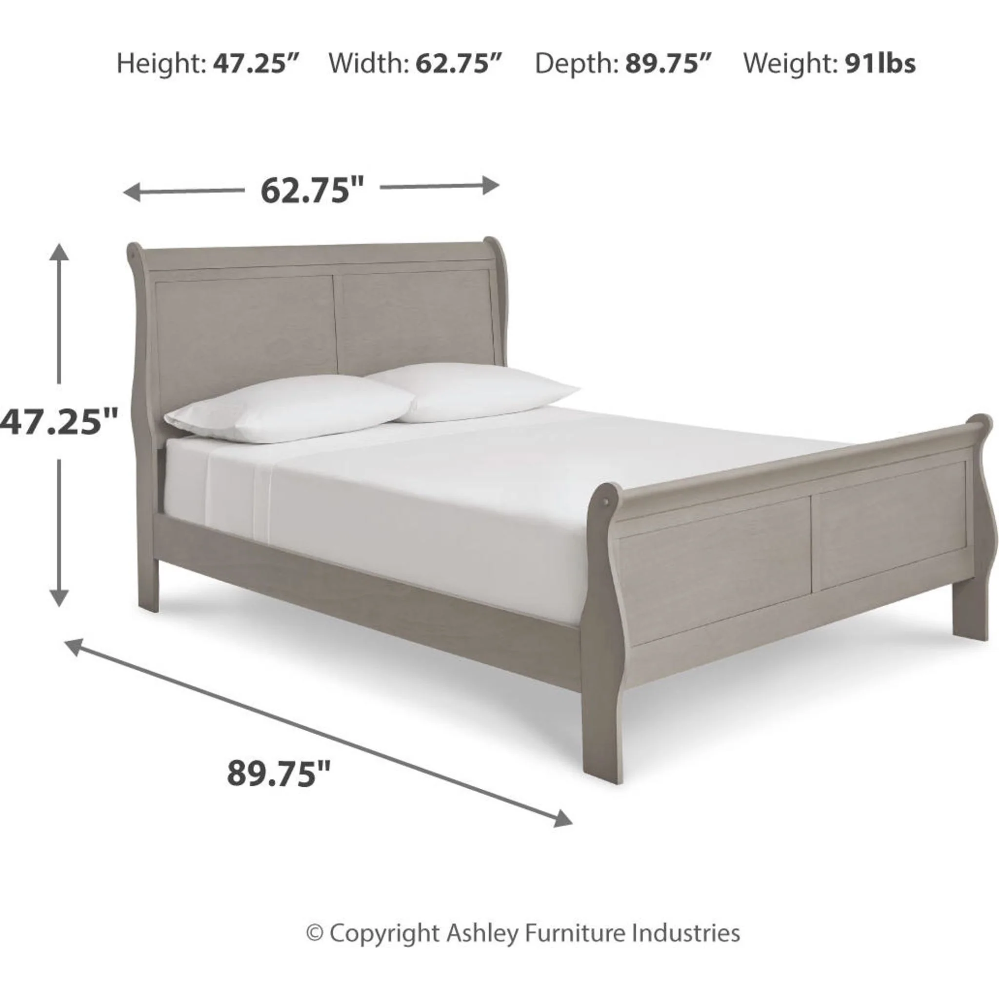 Kordasky Sleigh Bed with Mirrored Dresser - Grey - Image 9