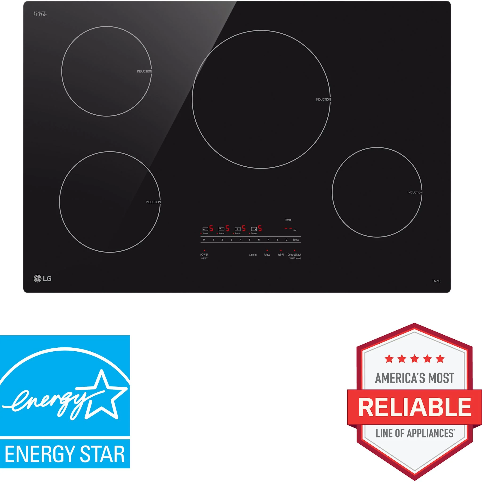 LG 30” Smart Induction Cooktop with UltraHeat™ 4.3kW Element - Black (CBIH3013BE) - Image 2