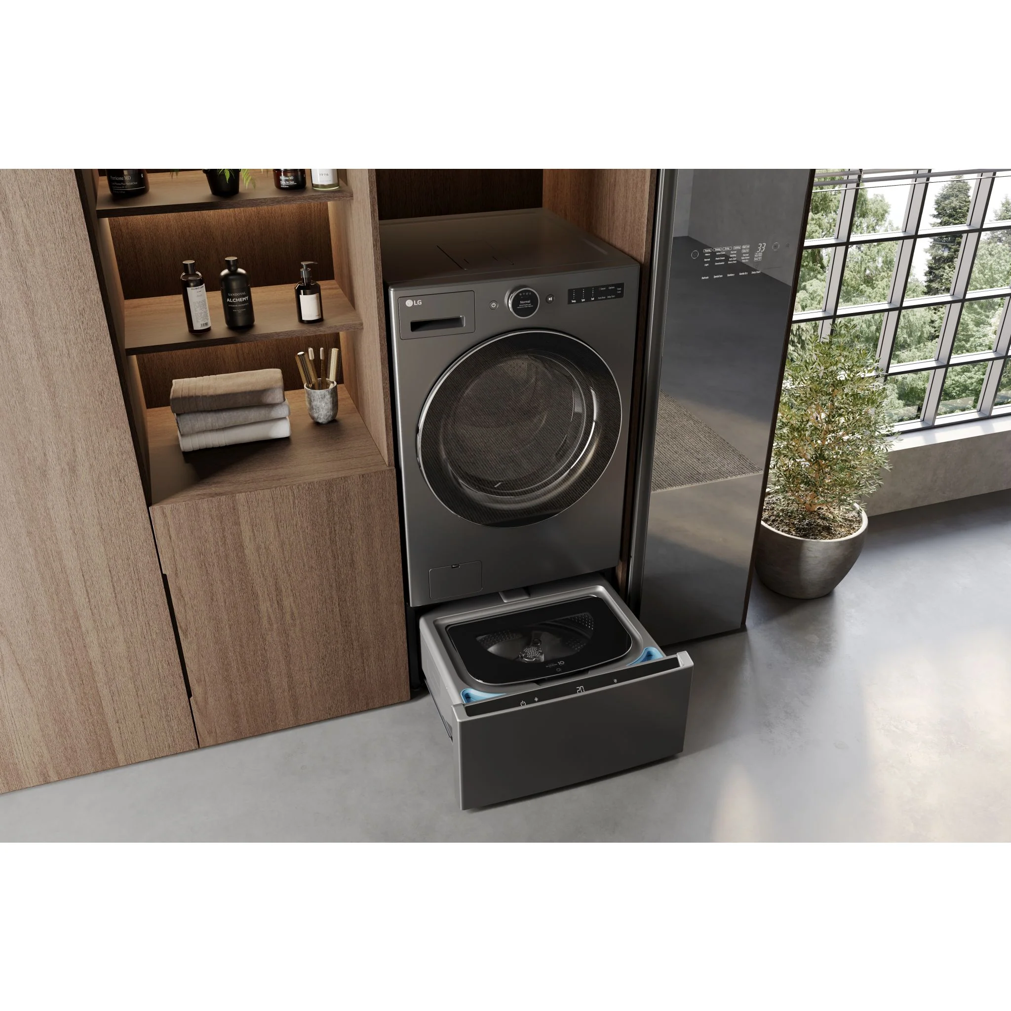 LG 5.7 cu.ft All-in-One WashComboTM with Heat Pump - Black Steel (WM6998HBA) - Image 10
