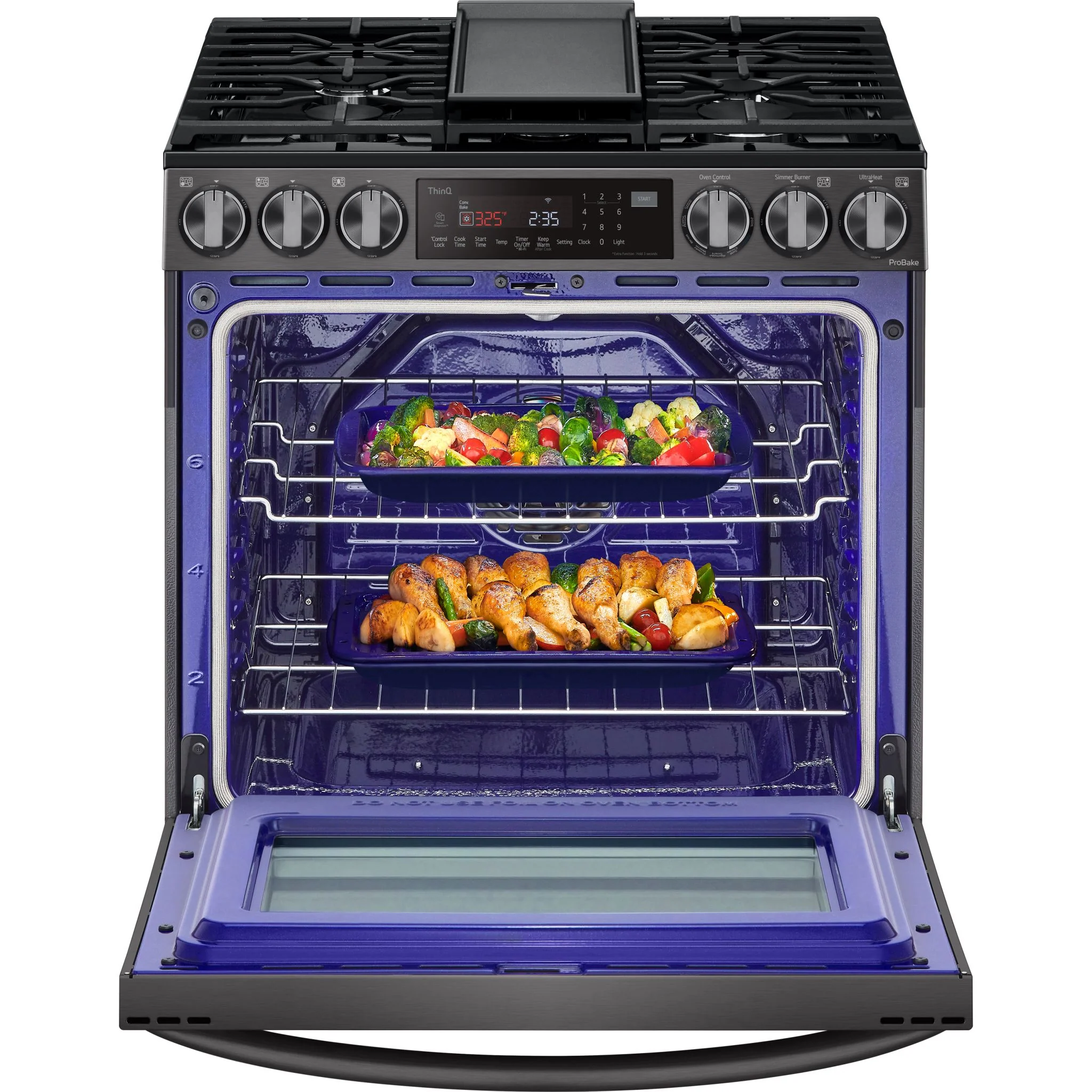LG 6.3 cu ft. Smart wi-fi Enabled ProBake Convection® InstaView® Gas Slide-In Range with Air Fry - Black Stainless (LSGL6335D) - Image 2
