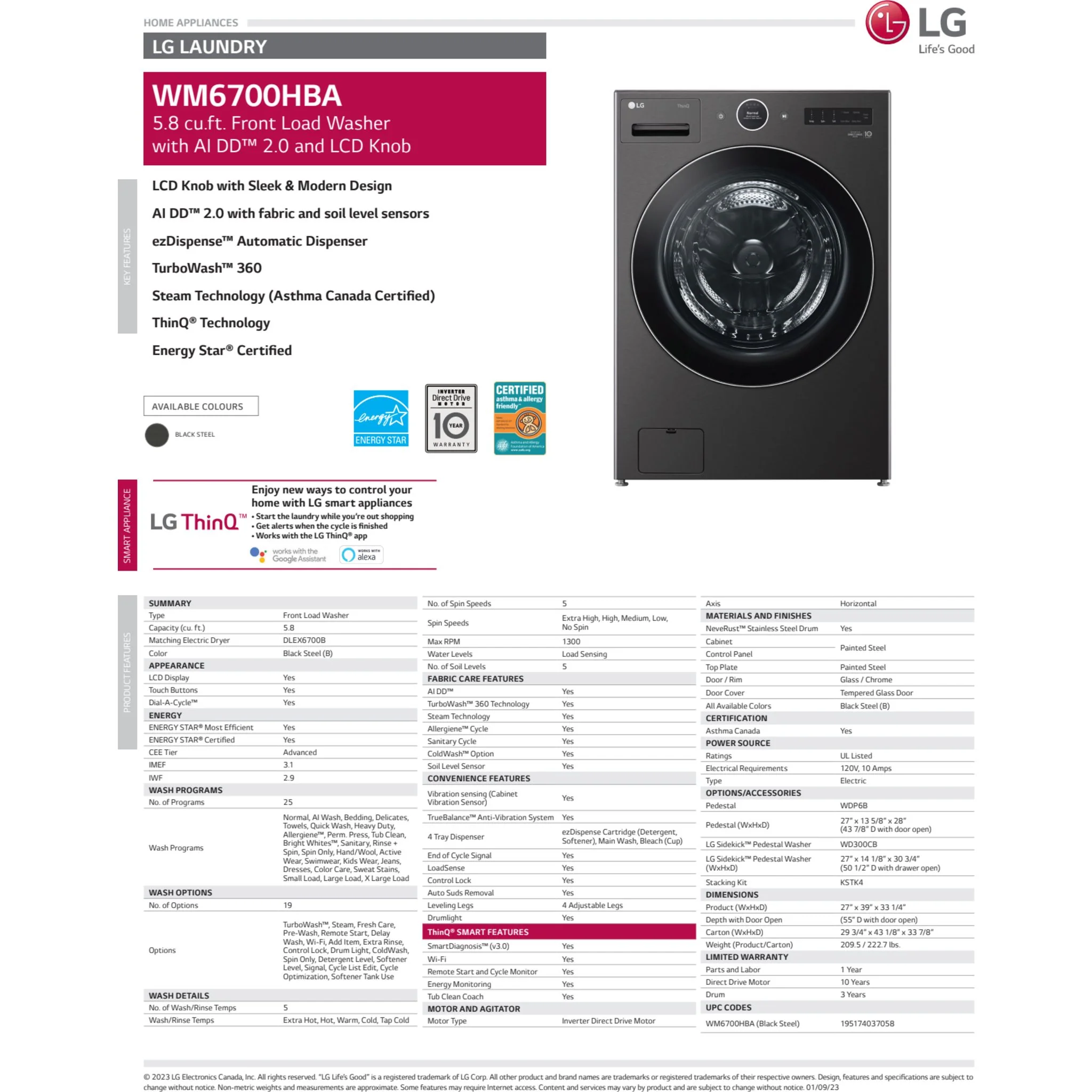 LG Front Load Pair (WM6700HBA-DLEX6700B) - Black Stainless Steel - Image 2