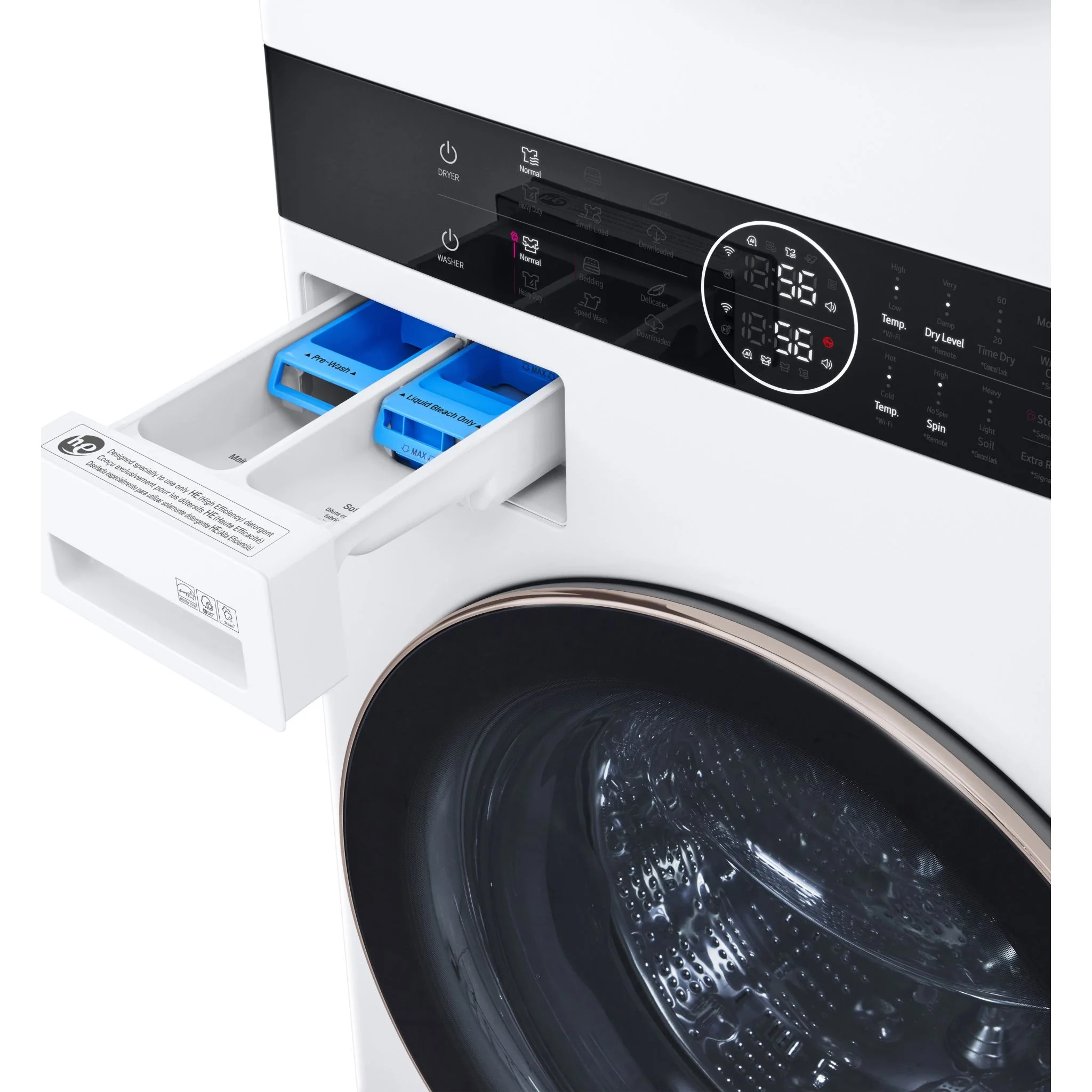 LG Single Unit Front Load LG WashTower® with Centre Control™ 5.2 cu. ft. Washer and 7.4 cu. ft. Electric Dryer - White (WKE100HWA) - Image 3