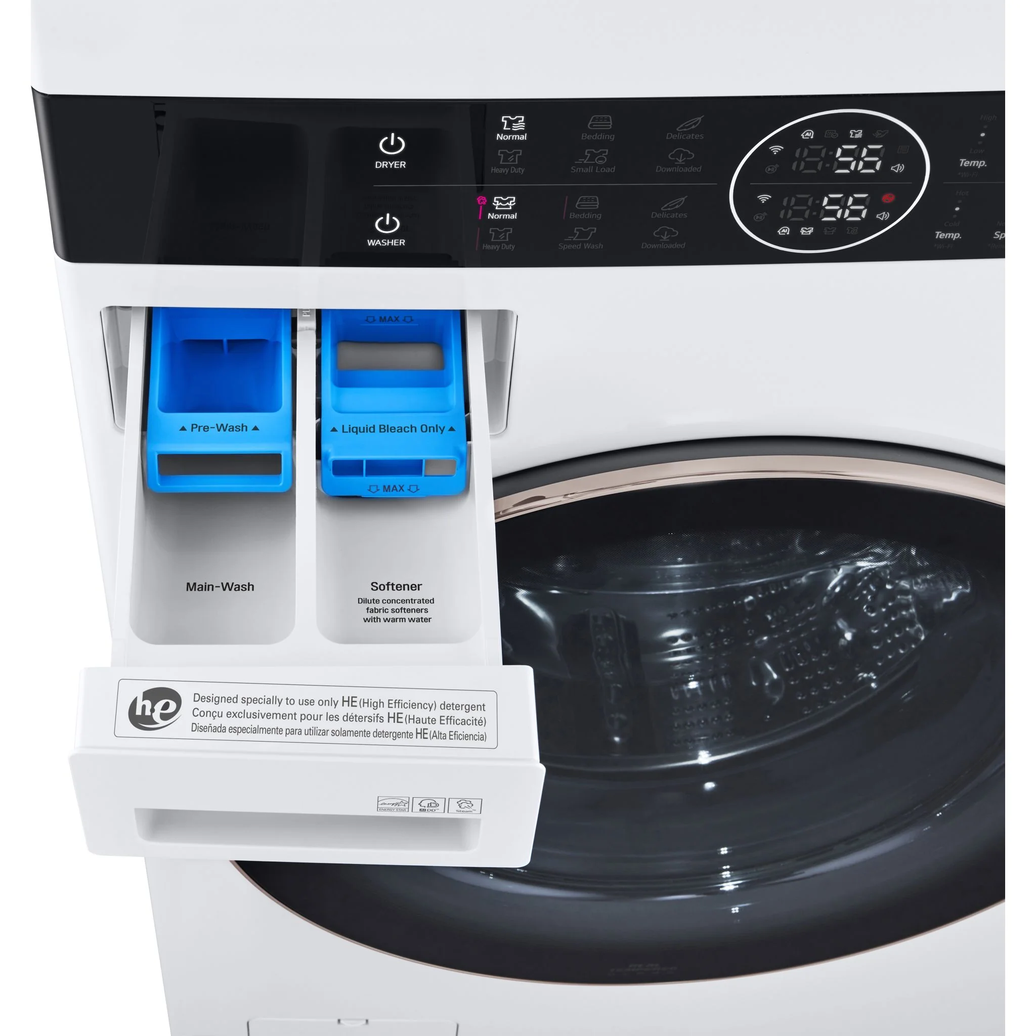 LG Single Unit Front Load LG WashTower® with Centre Control™ 5.2 cu. ft. Washer and 7.4 cu. ft. Electric Dryer - White (WKE100HWA) - Image 4