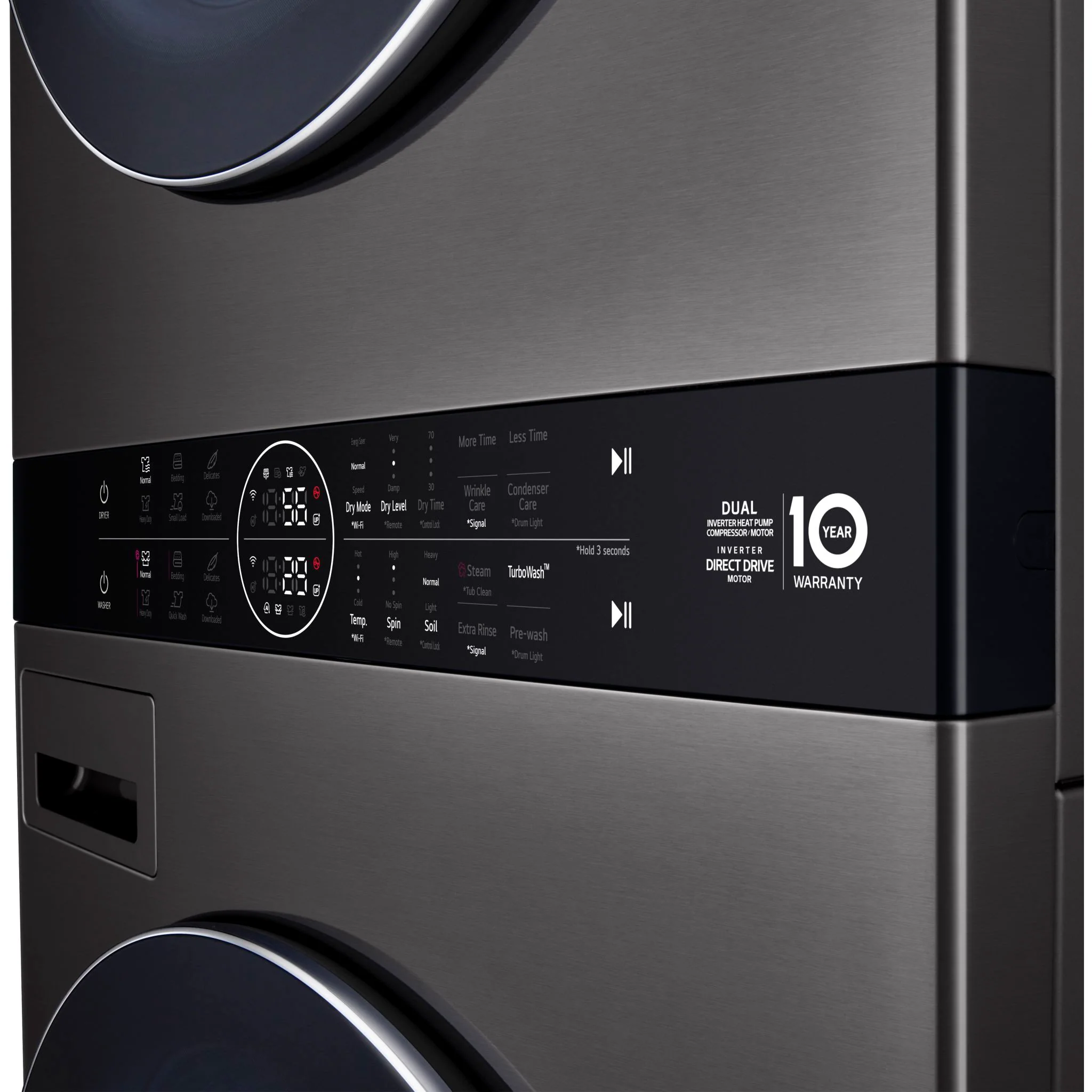 LG WashTower® with DirectDrive®Heat Pump Dryer, 5.8 cu.ft. Washer, 7.8 cu.ft. Dryer - Black Steel (WKHC252HBA) - Image 14