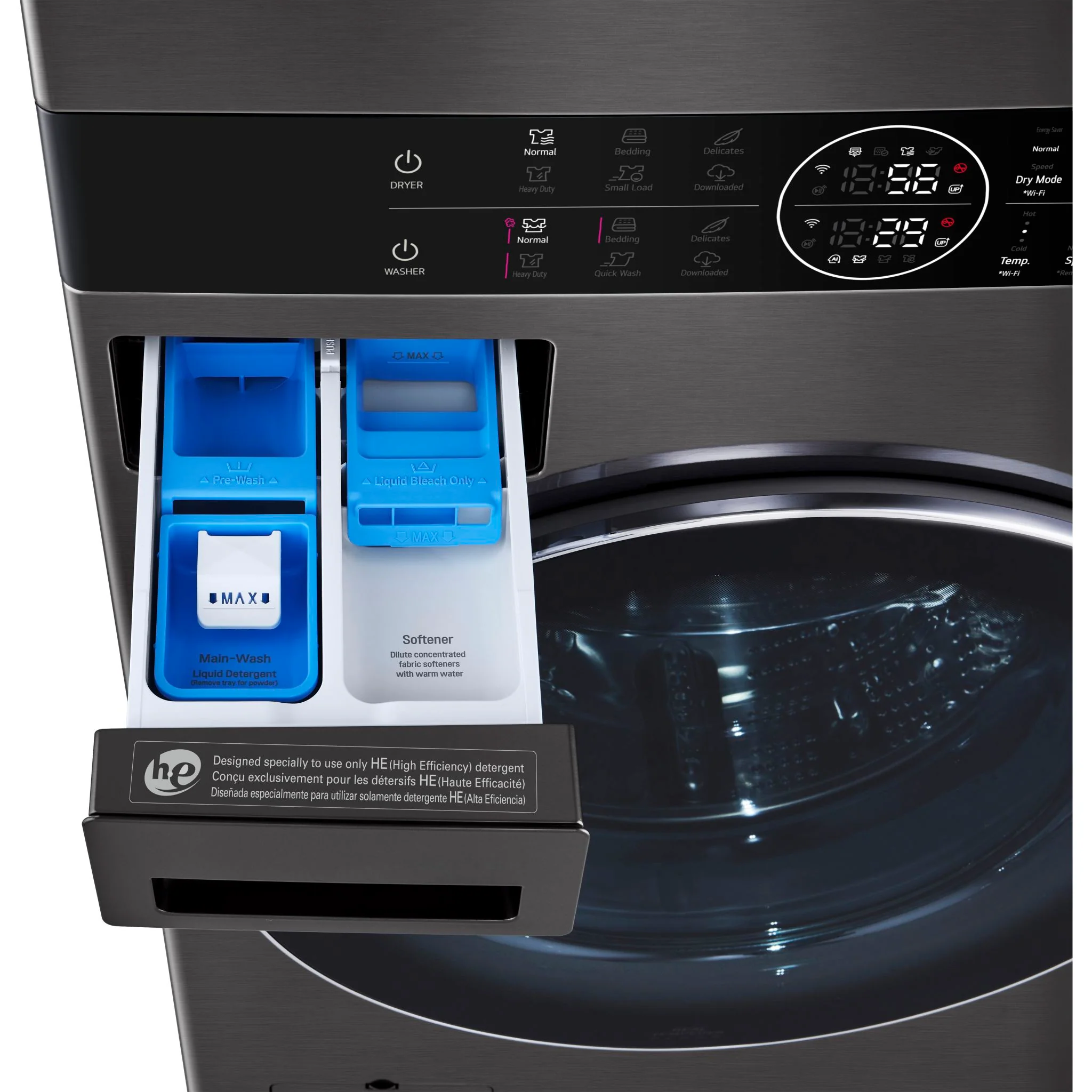 LG WashTower® with DirectDrive®Heat Pump Dryer, 5.8 cu.ft. Washer, 7.8 cu.ft. Dryer - Black Steel (WKHC252HBA) - Image 8