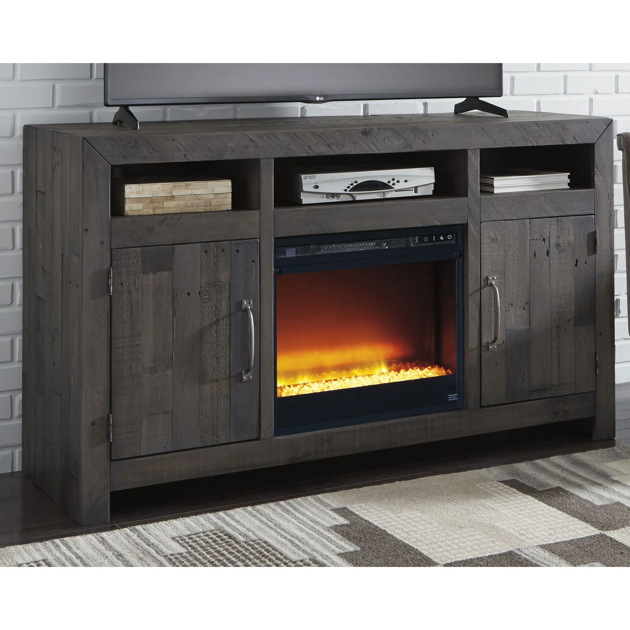 Mayflyn TV Stand with Glass Stone Fireplace - Image 2