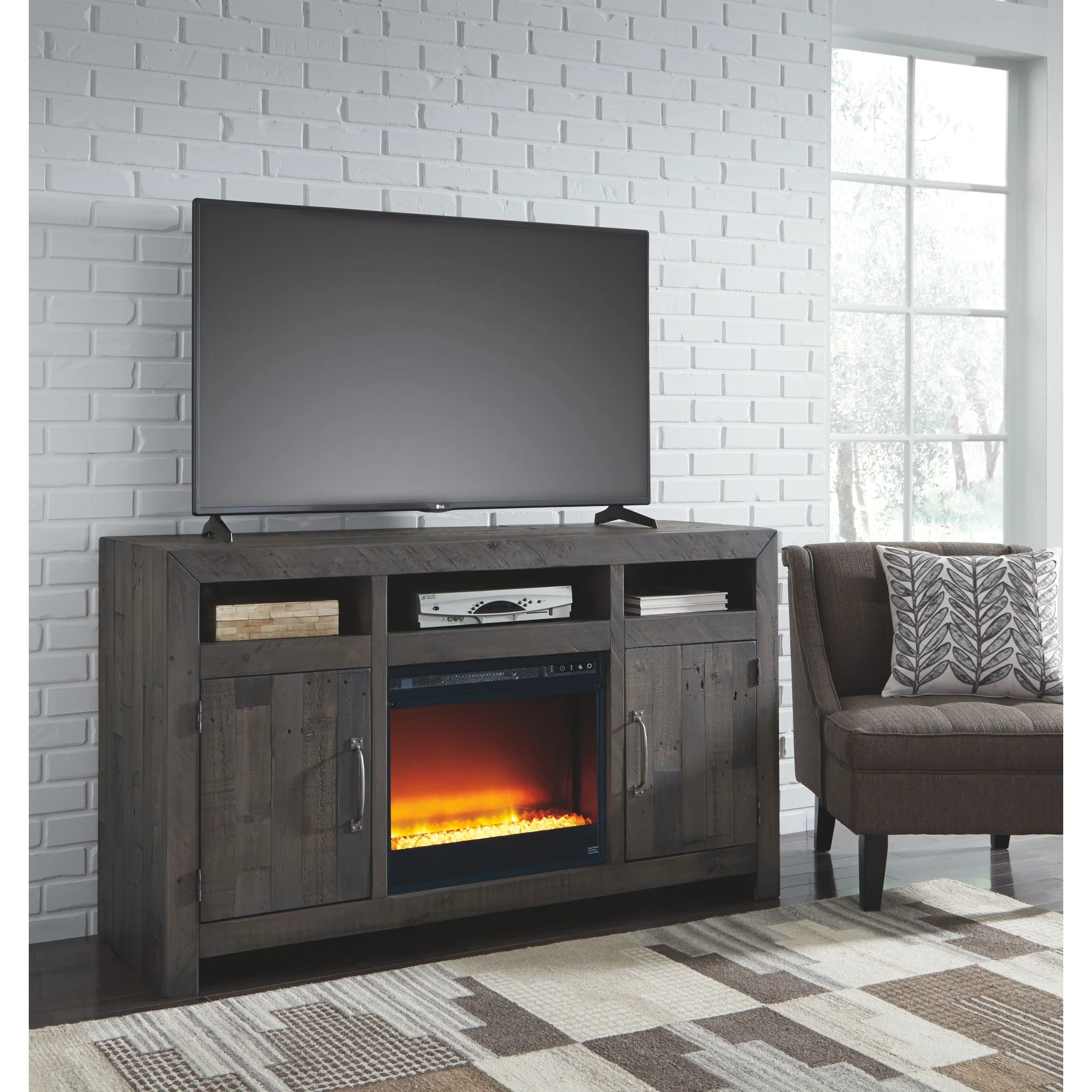 Mayflyn TV Stand with Glass Stone Fireplace - Image 5