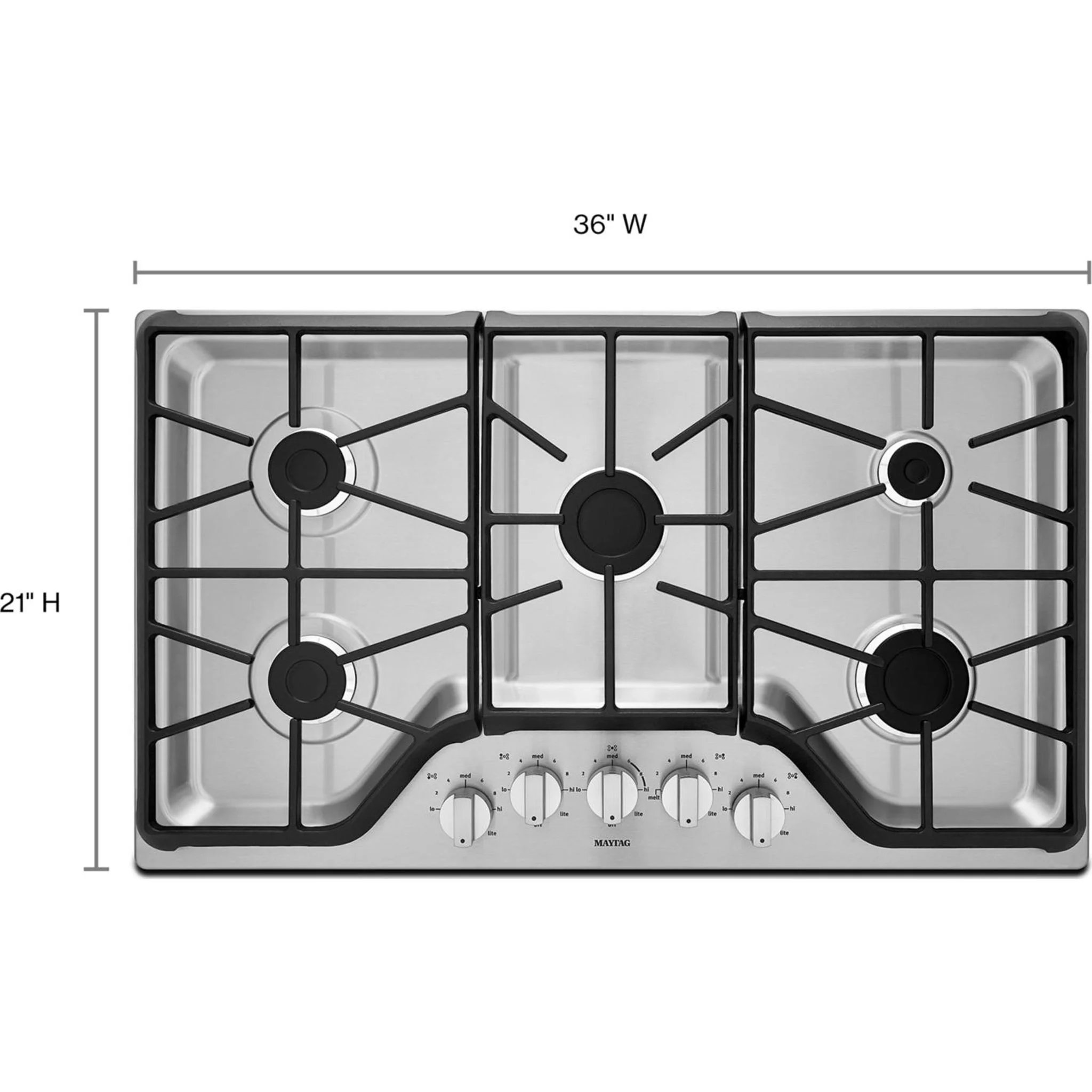 Maytag 36-inch 5-burner Gas Cooktop with PowerBurner -Stainless Steel (MGC7536DS) - Image 13