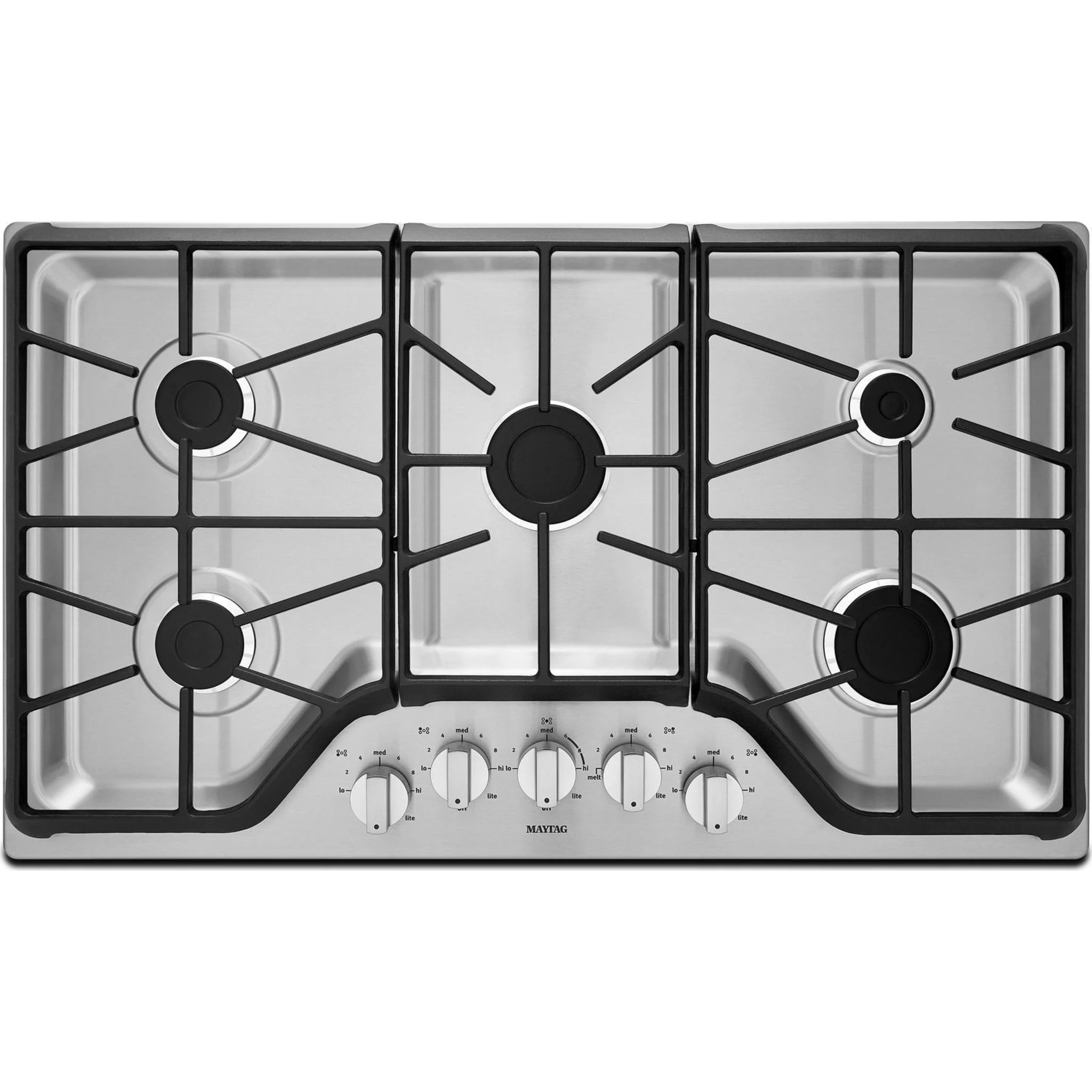 Maytag 36-inch 5-burner Gas Cooktop with PowerBurner -Stainless Steel (MGC7536DS) - Image 5