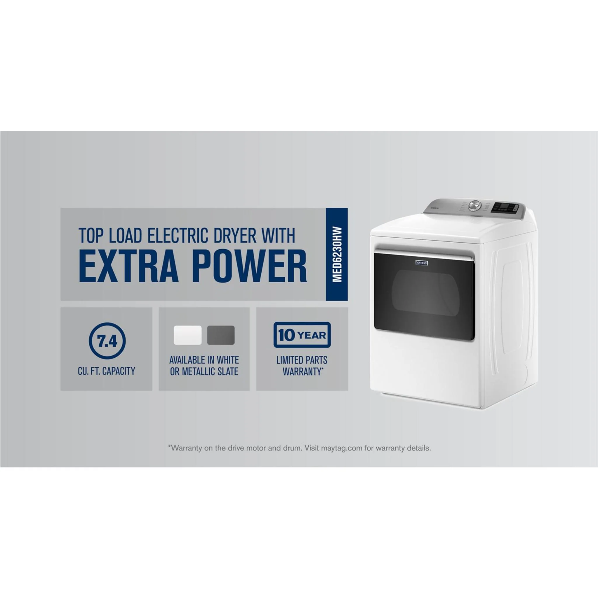 Maytag Smart Top Load Electric Dryer with Extra Power Button - 7.4 cu.ft. - White (YMED6230HW) - Image 12