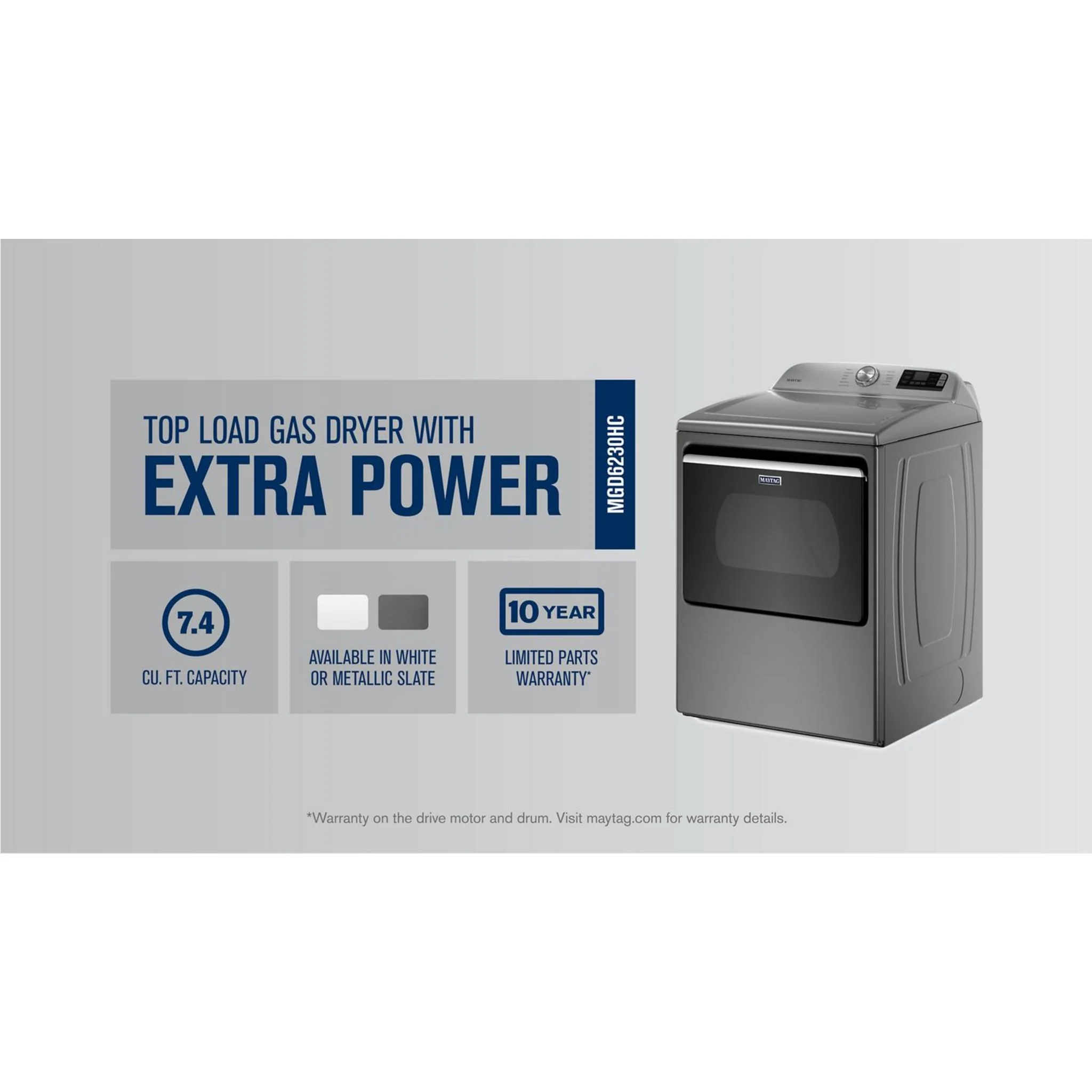 Maytag Smart Top Load Gas Dryer with Extra Power Button - 7.4 cu.ft. - Metallic Slate (MGD6230HC) - Image 43