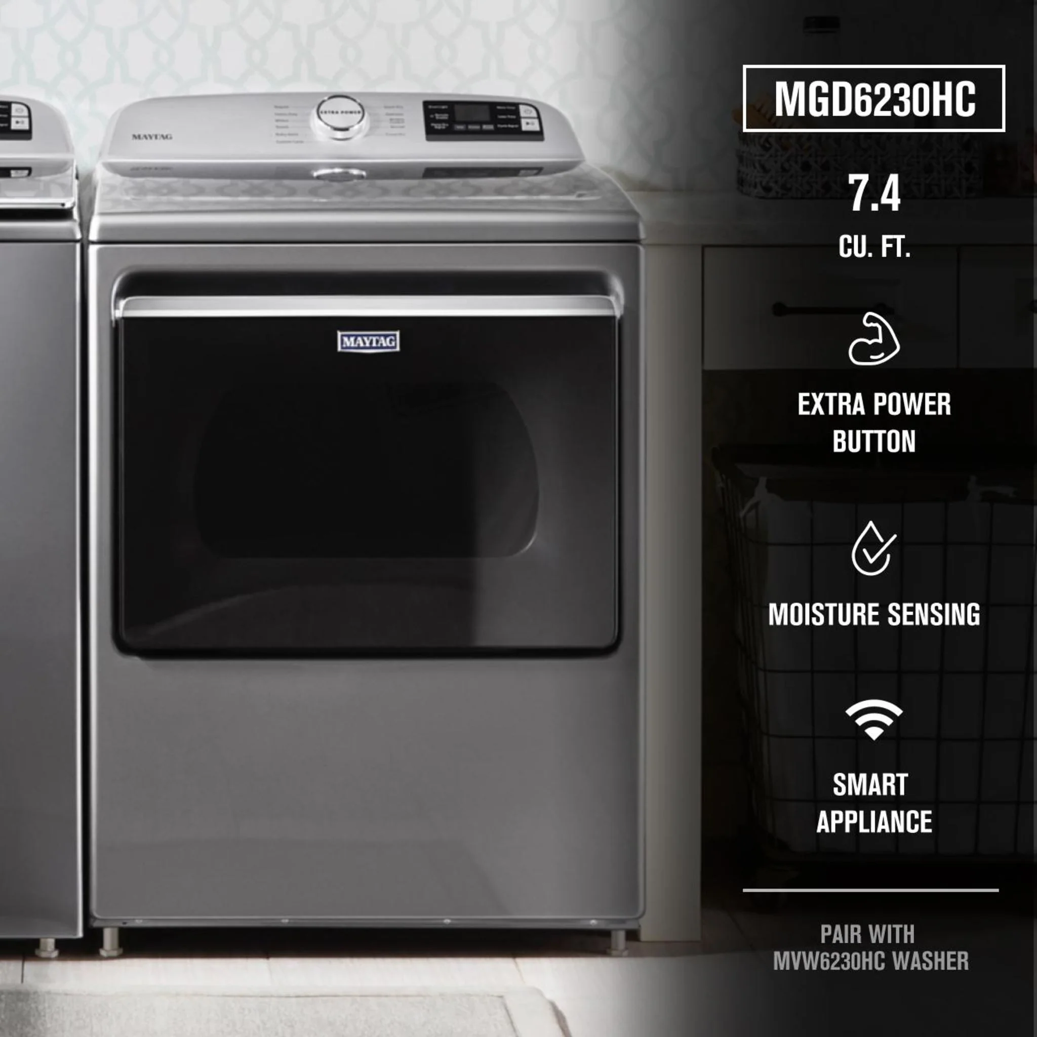 Maytag Smart Top Load Gas Dryer with Extra Power Button - 7.4 cu.ft. - Metallic Slate (MGD6230HC) - Image 54