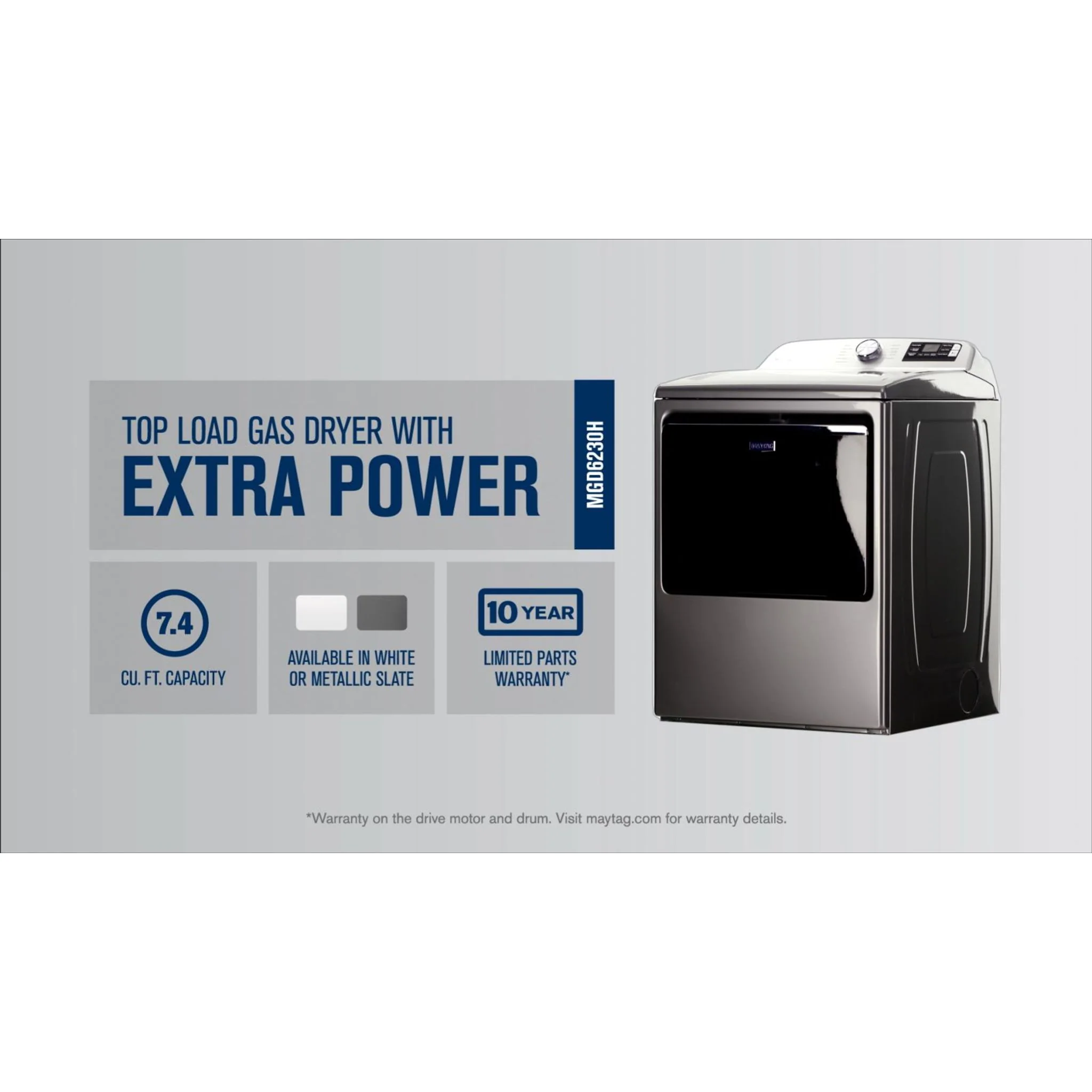 Maytag Smart Top Load Gas Dryer with Extra Power Button - 7.4 cu.ft. - Metallic Slate (MGD6230HC) - Image 55