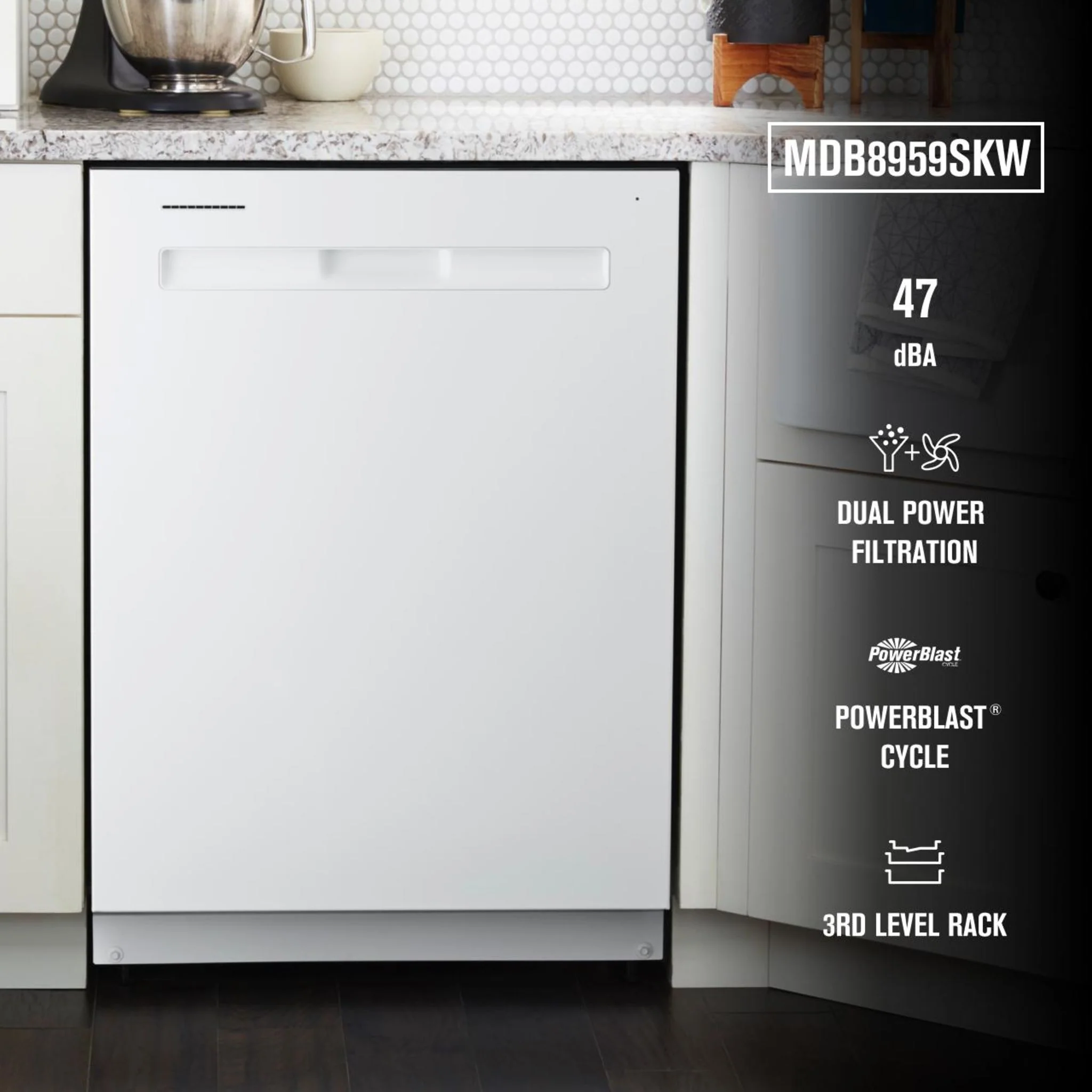 Maytag 24A€ Top Control Dishwasher with Dual Power Filtration, Power  Cycle and 3rd Level Rack - 47 dBA - White (MDB8959SKW) - Image 54