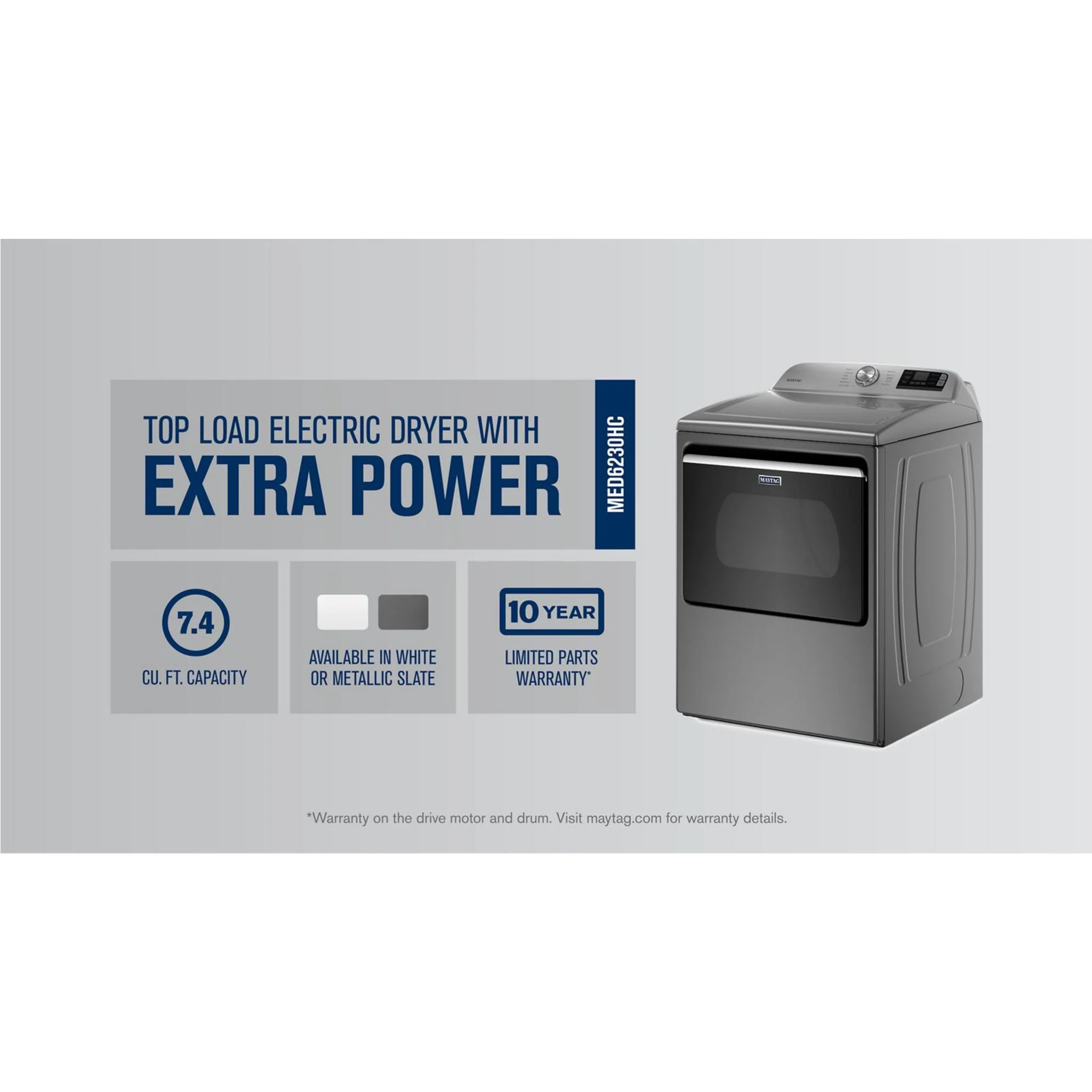 Maytag Smart Top Load Electric Dryer with Extra Power Button - 7.4 cu.ft. - Metallic Slate (YMED6230HC) - Image 28
