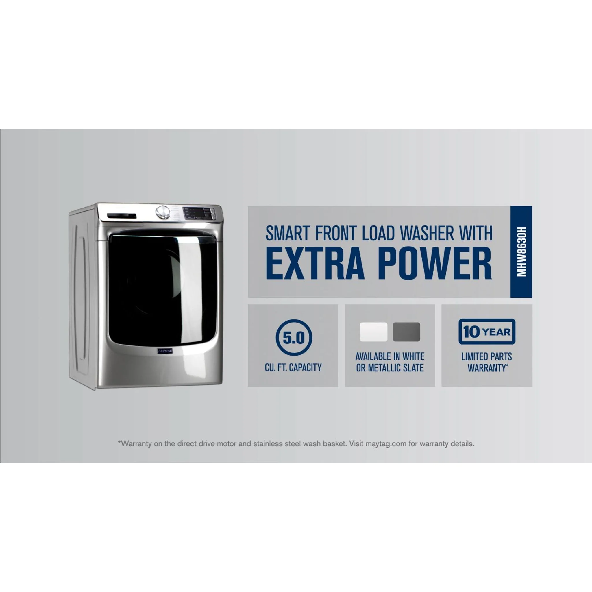 Maytag Smart Front Load Washer with Extra Power and 24-Hr Fresh Hold option - 5.8 cu. ft. -White (MHW8630HW) - Image 8