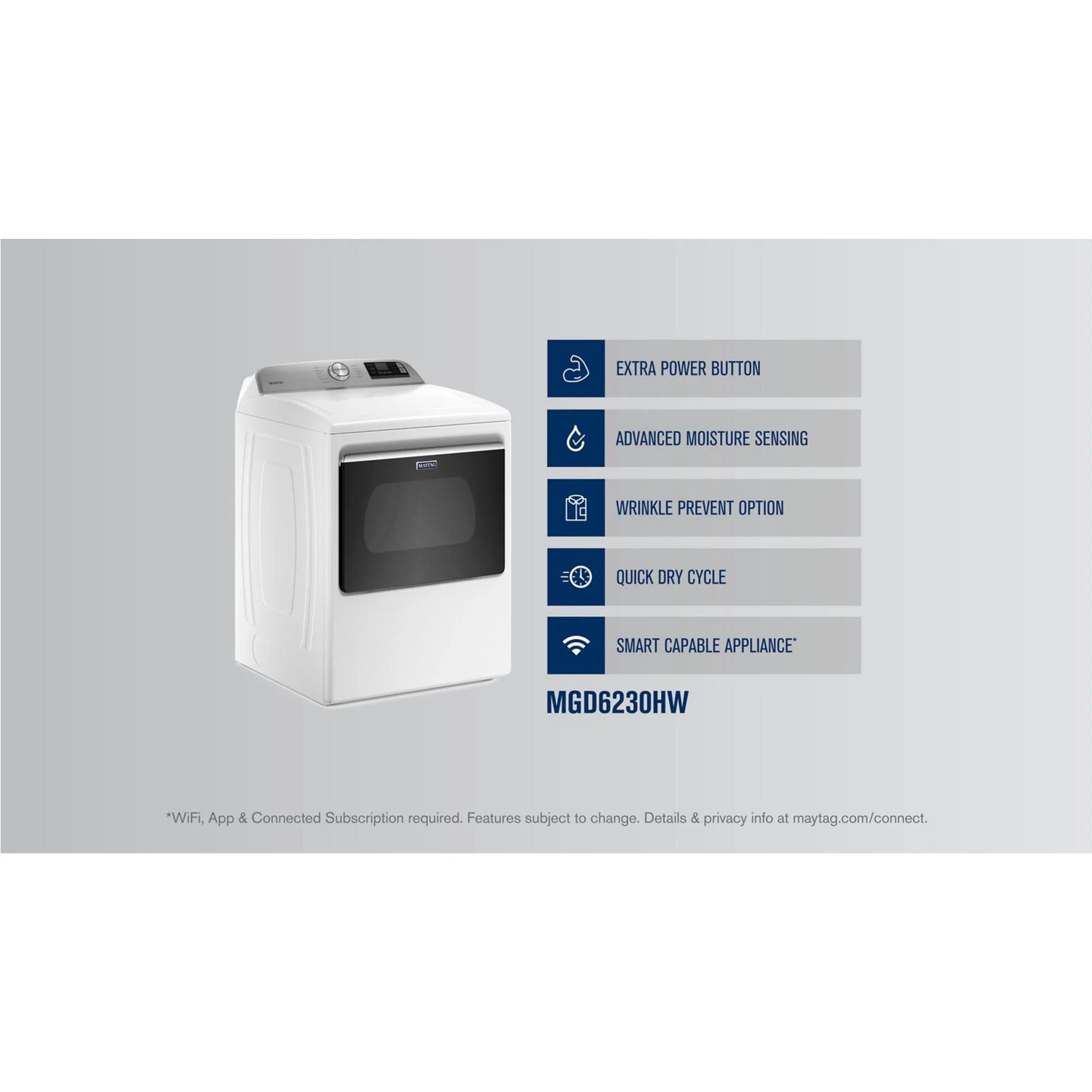Maytag Smart Top Load Gas Dryer with Extra Power Button - 7.4 cu.ft. - White (MGD6230HW) - Image 25