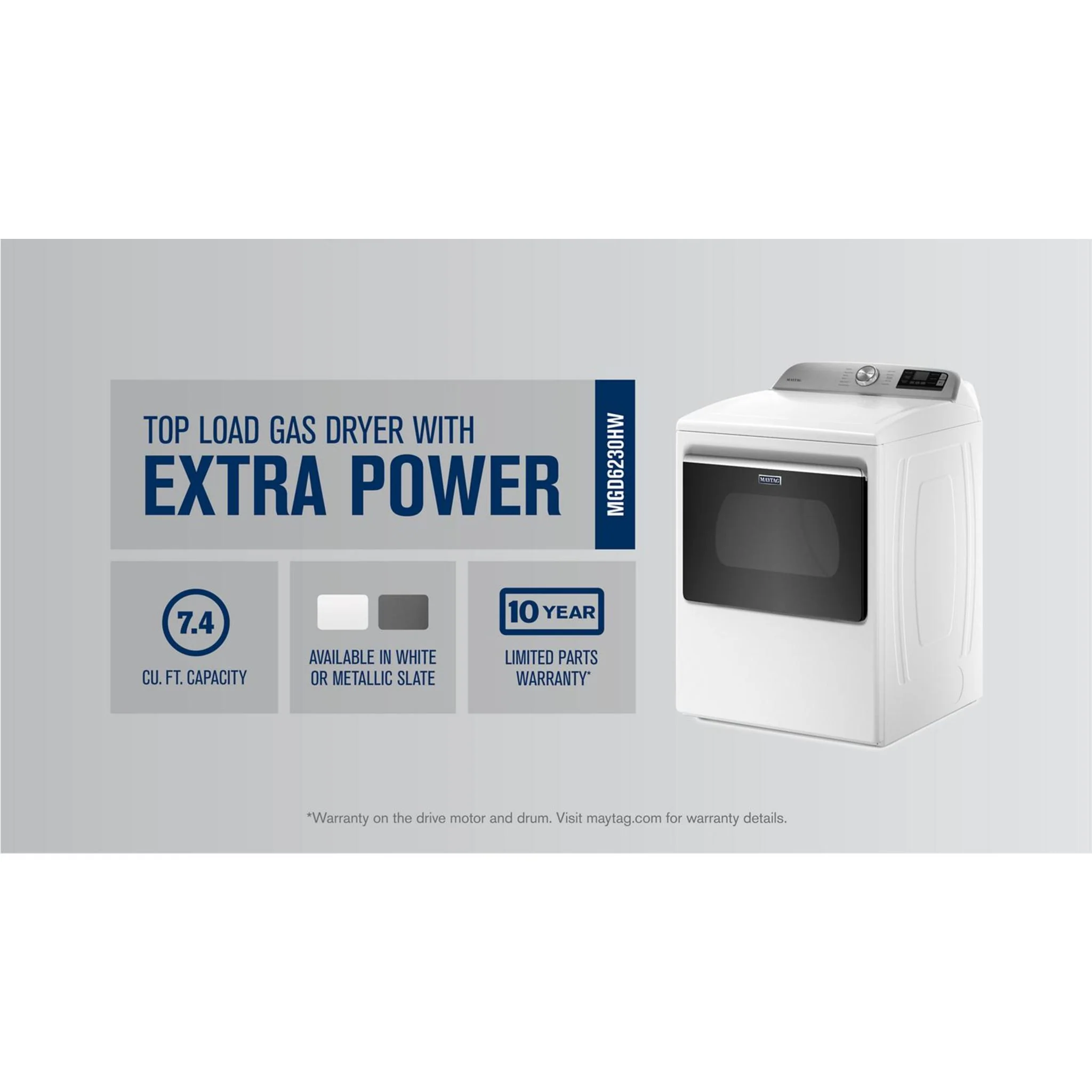 Maytag Smart Top Load Gas Dryer with Extra Power Button - 7.4 cu.ft. - White (MGD6230HW) - Image 44