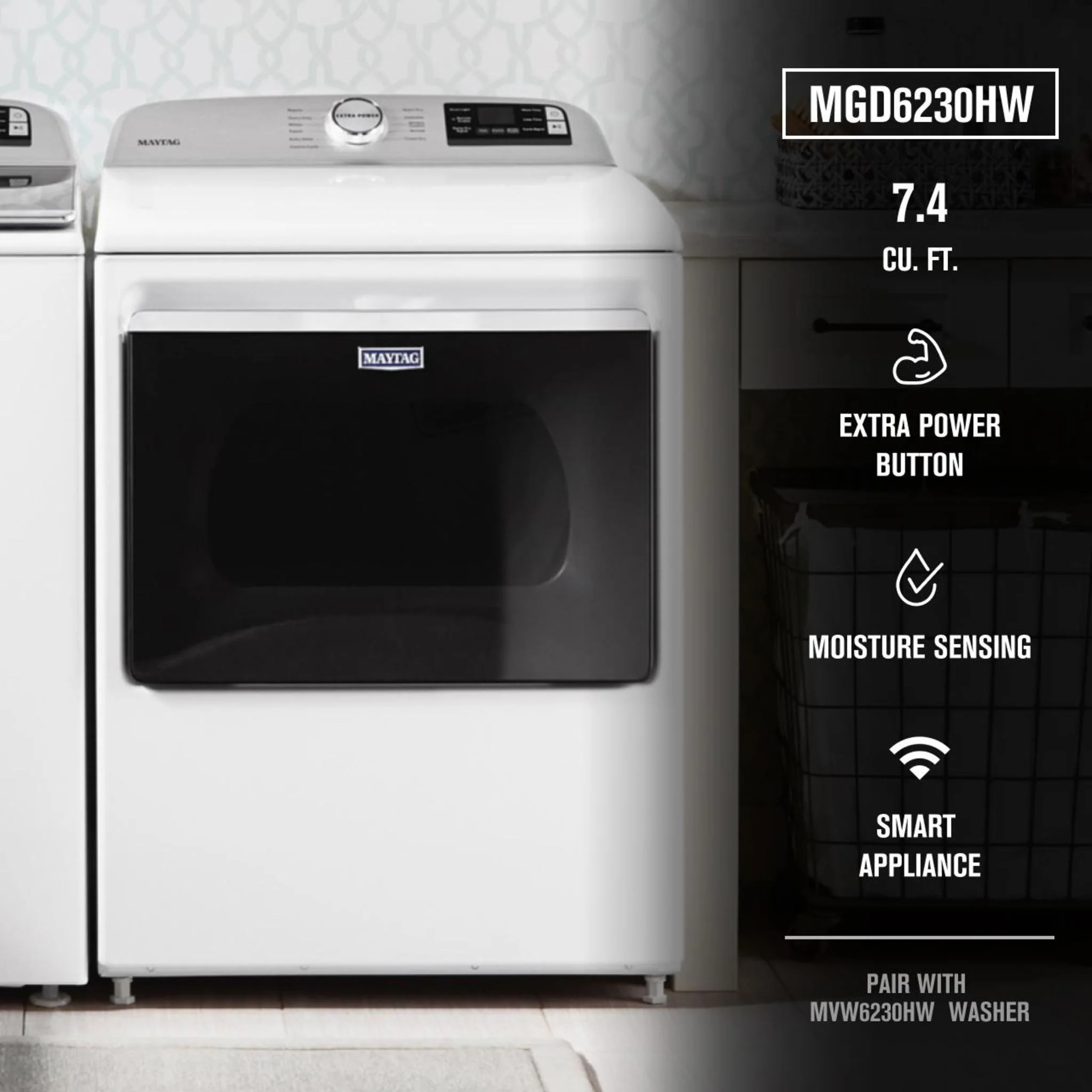 Maytag Smart Top Load Gas Dryer with Extra Power Button - 7.4 cu.ft. - White (MGD6230HW) - Image 56