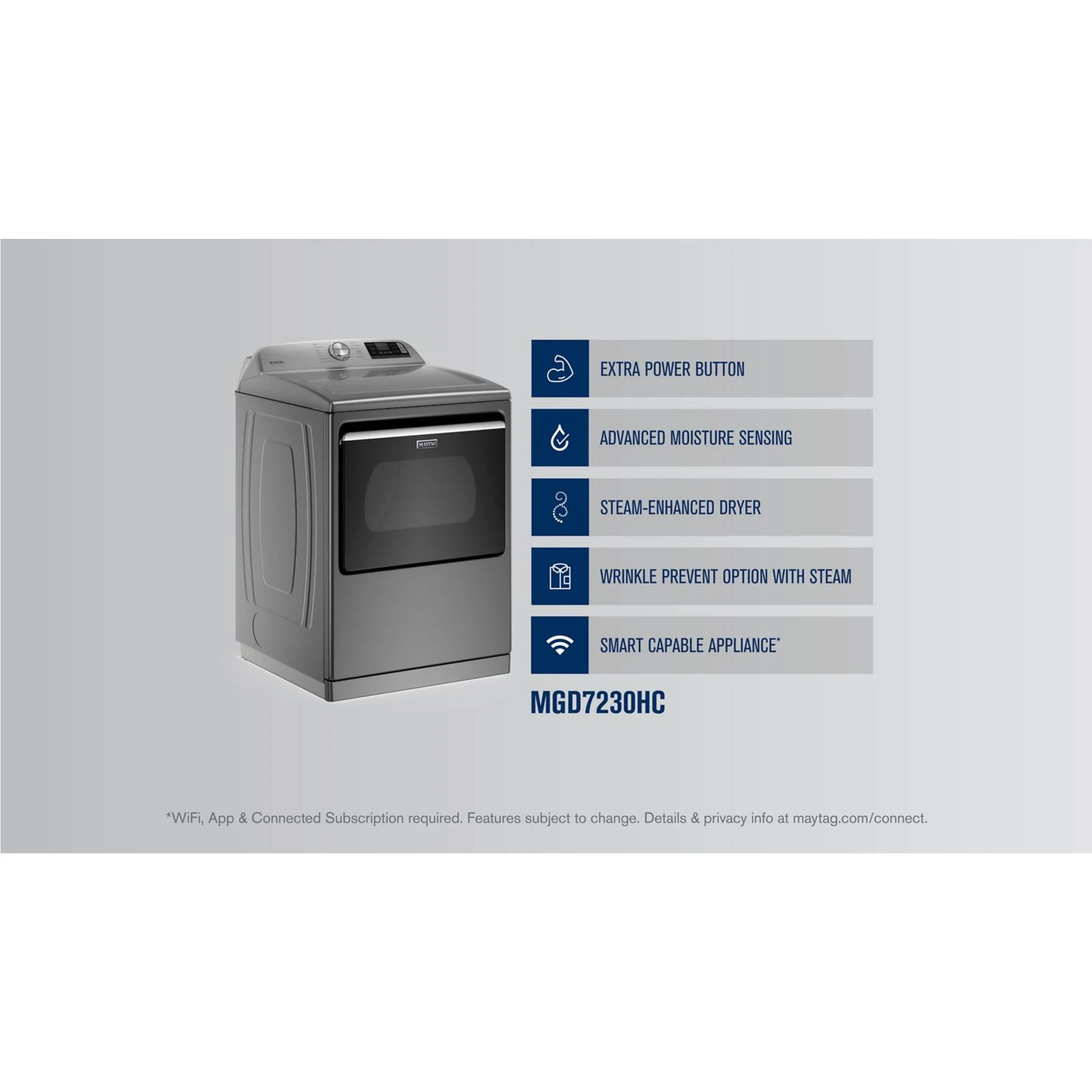 Maytag Smart Top Load Gas Dryer with Extra Power Button - 7.4 cu.ft. - Metallic Slate (MGD7230HC) - Image 20