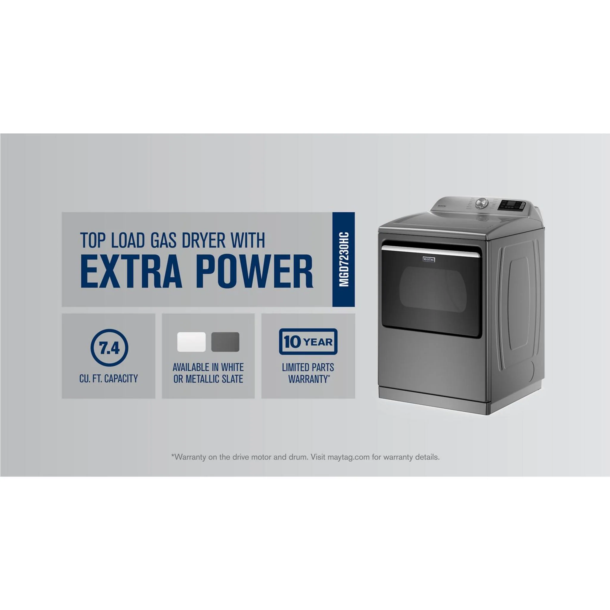Maytag Smart Top Load Gas Dryer with Extra Power Button - 7.4 cu.ft. - Metallic Slate (MGD7230HC) - Image 45