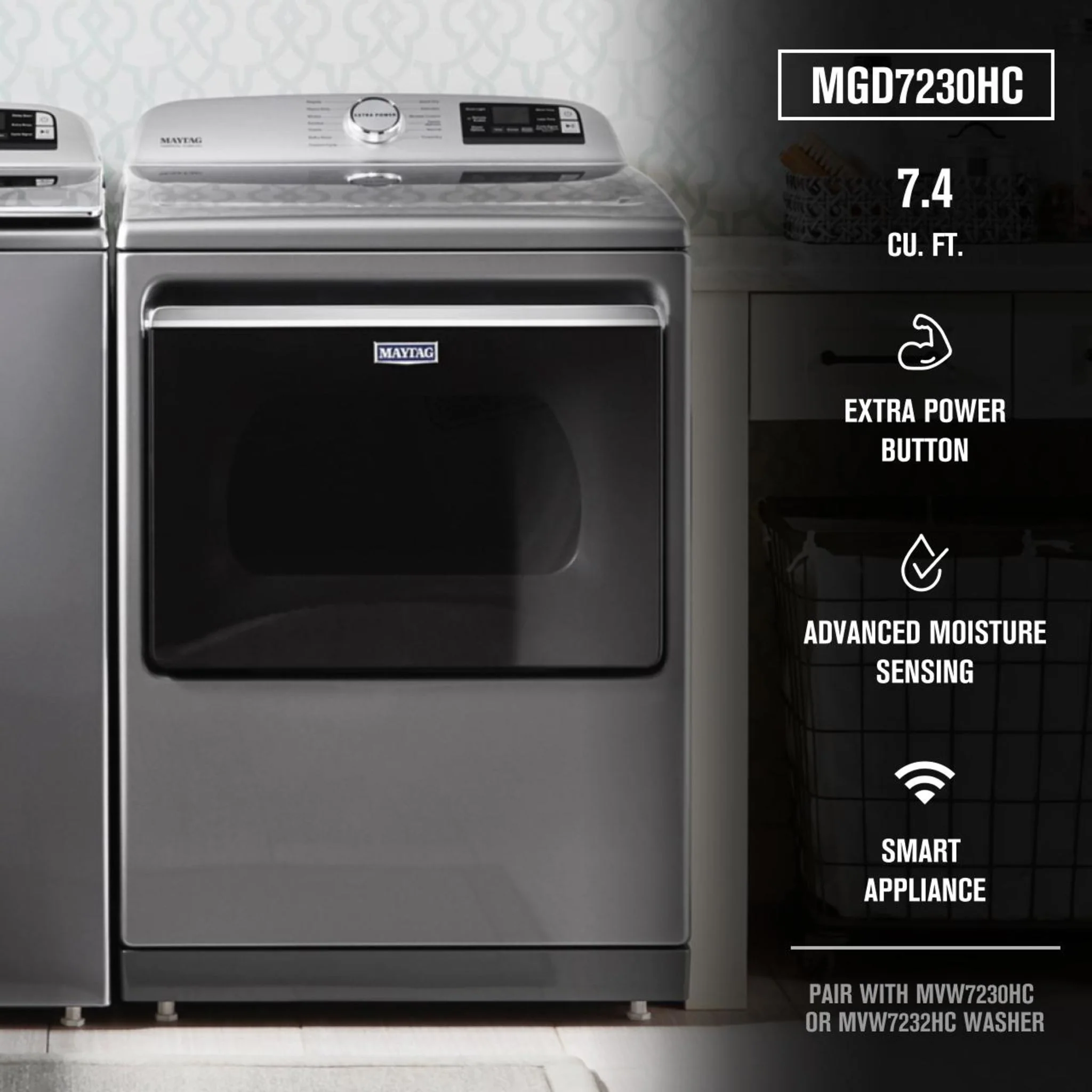 Maytag Smart Top Load Gas Dryer with Extra Power Button - 7.4 cu.ft. - Metallic Slate (MGD7230HC) - Image 49