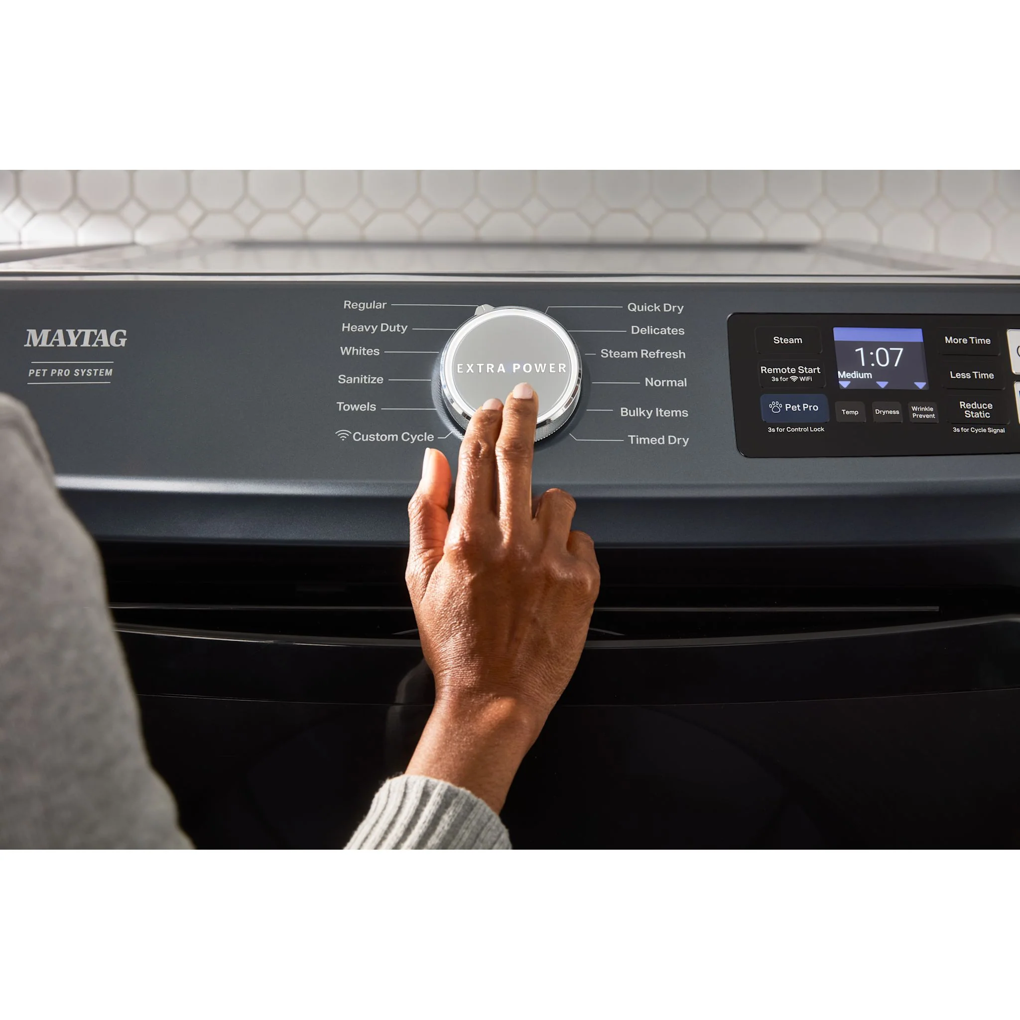 Maytag Smart Pet Pro Front Load Gas Dryer - 7.4 CU. FT. -Midnight Steel (MGD7020RF) - Image 7