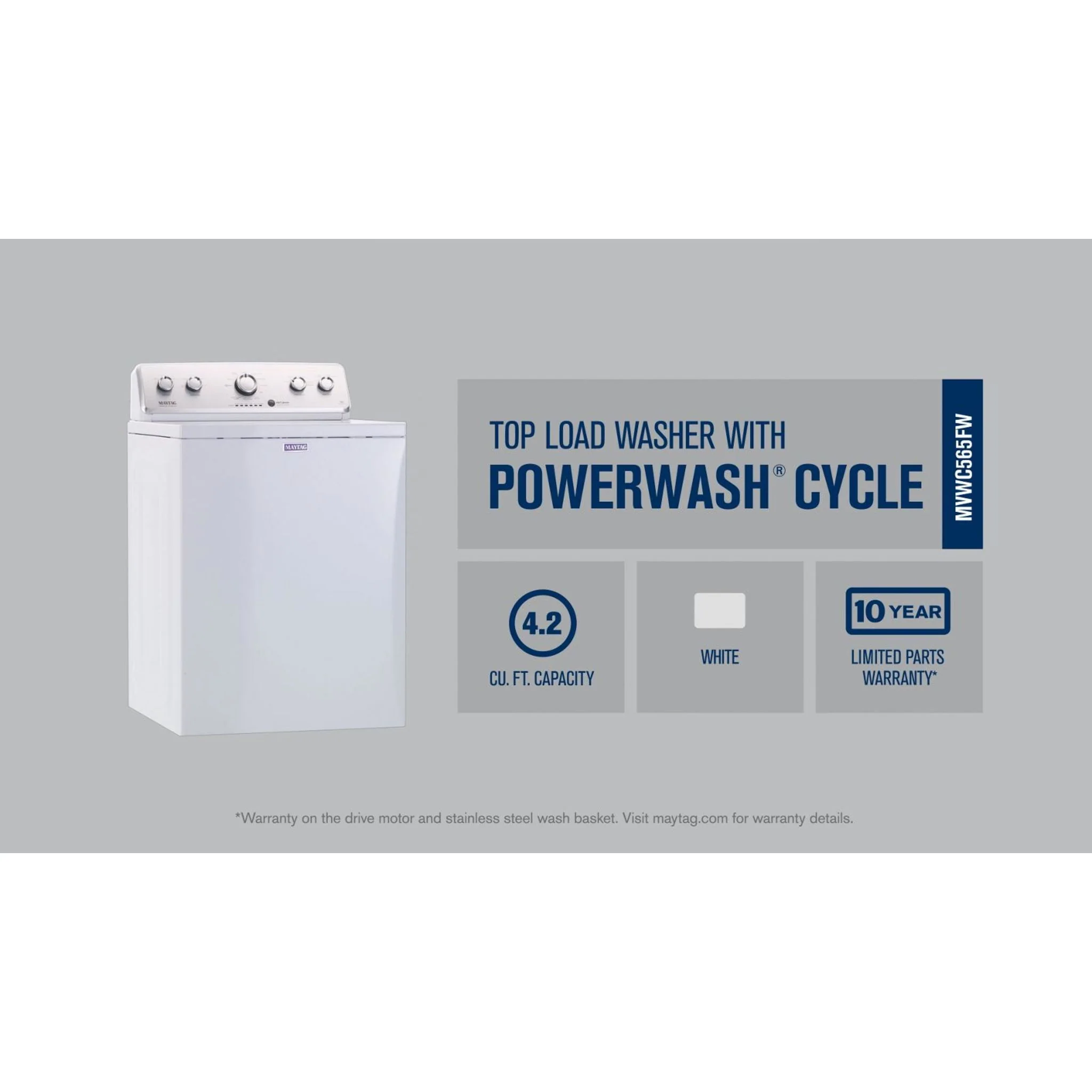Maytag Top Load Washer with the Deep Water Wash Option and PowerWash® Cycle4.9 cu. ft. I.E.C. (MVWC565FW) - Image 45