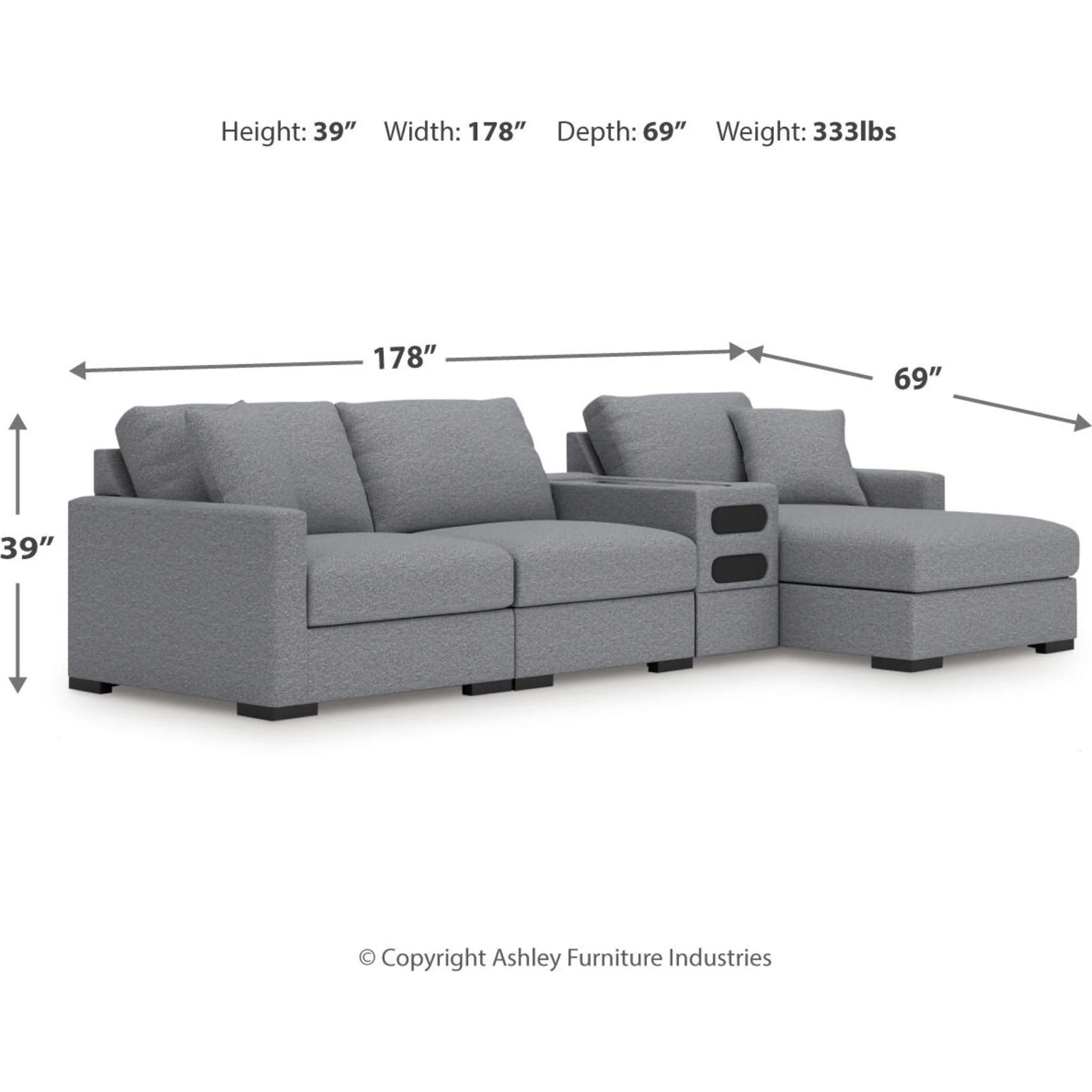 Omaha-Exclusive 4 Piece Modular Sectional with Audio System and Chaise - Image 3