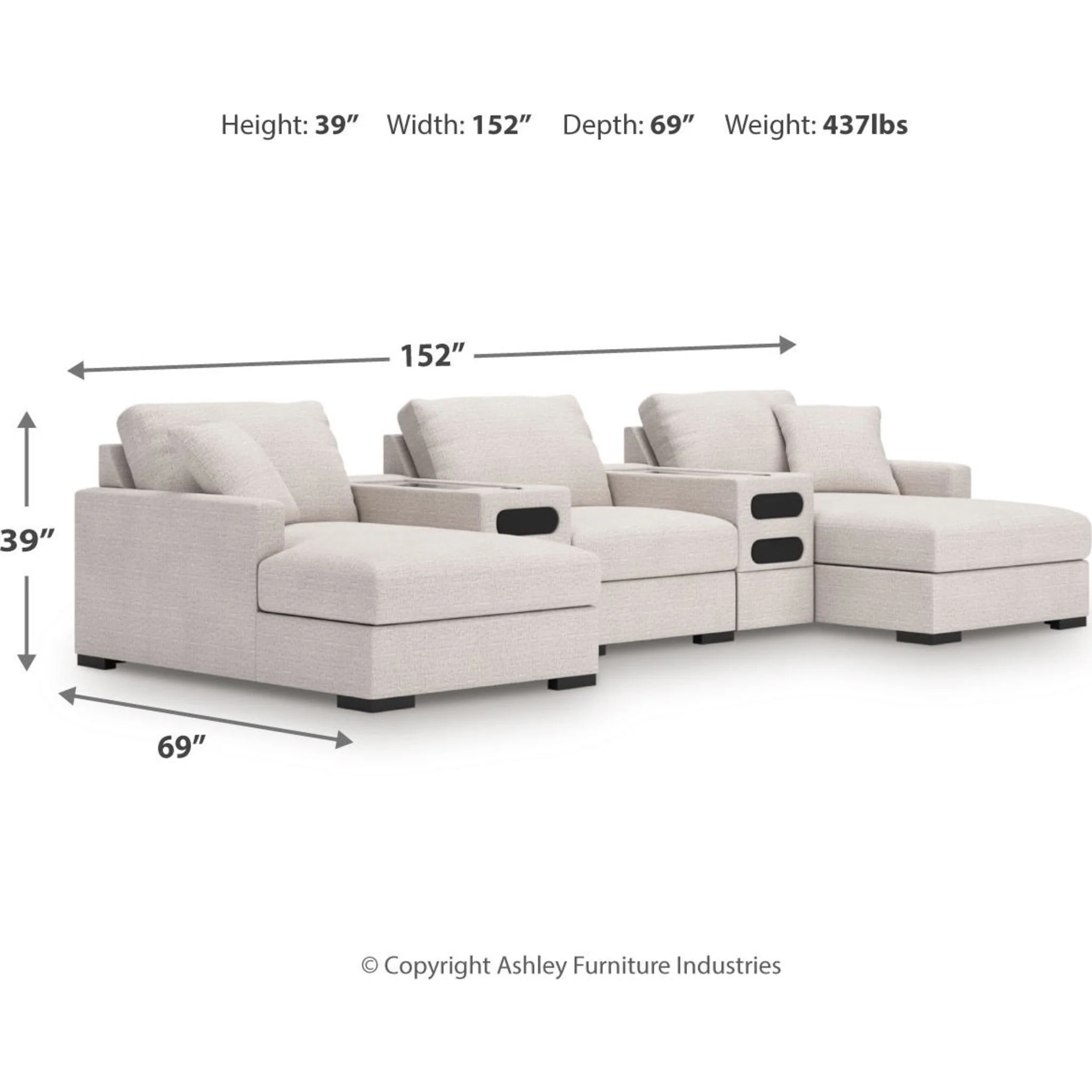 Omaha-Exclusive 5 Piece Modular Sectional with Dual Chaise and Dual Audio System - Image 3