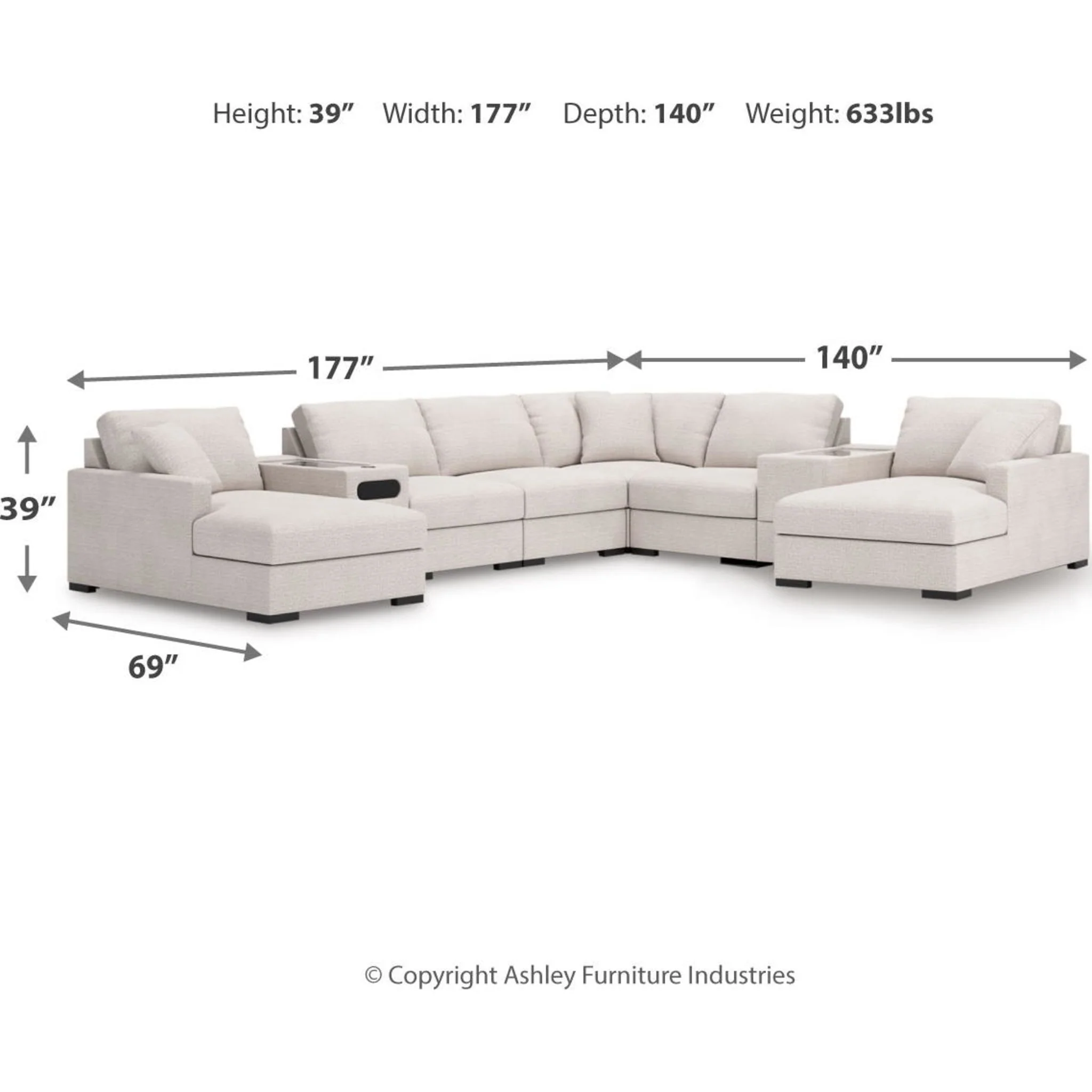 Omaha-Exclusive 8 Piece Modular Sectional with Dual Chaise. Audio System and Storage - Image 40